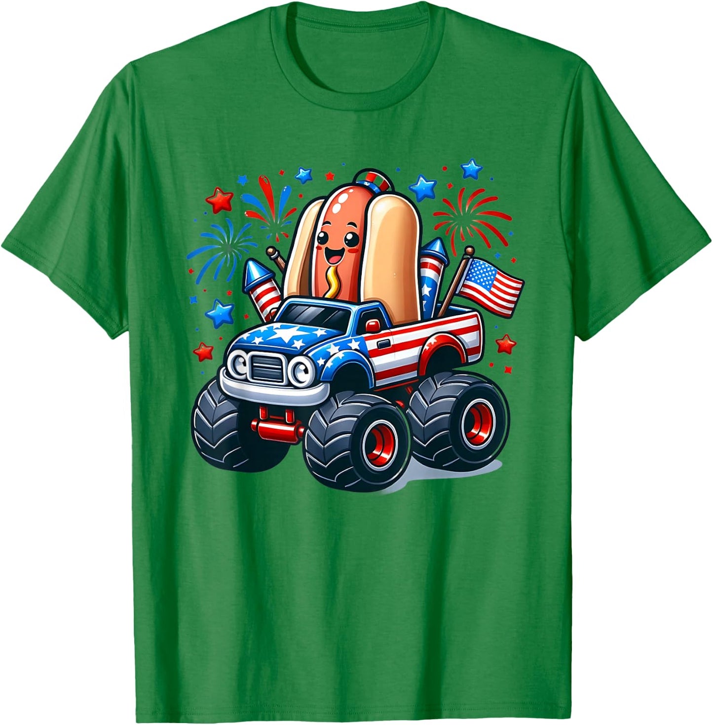 4th of July Shirts Boys Kids Hot Dog Red White Blue USA Flag T-Shirt - T-Shirt | Irish Green