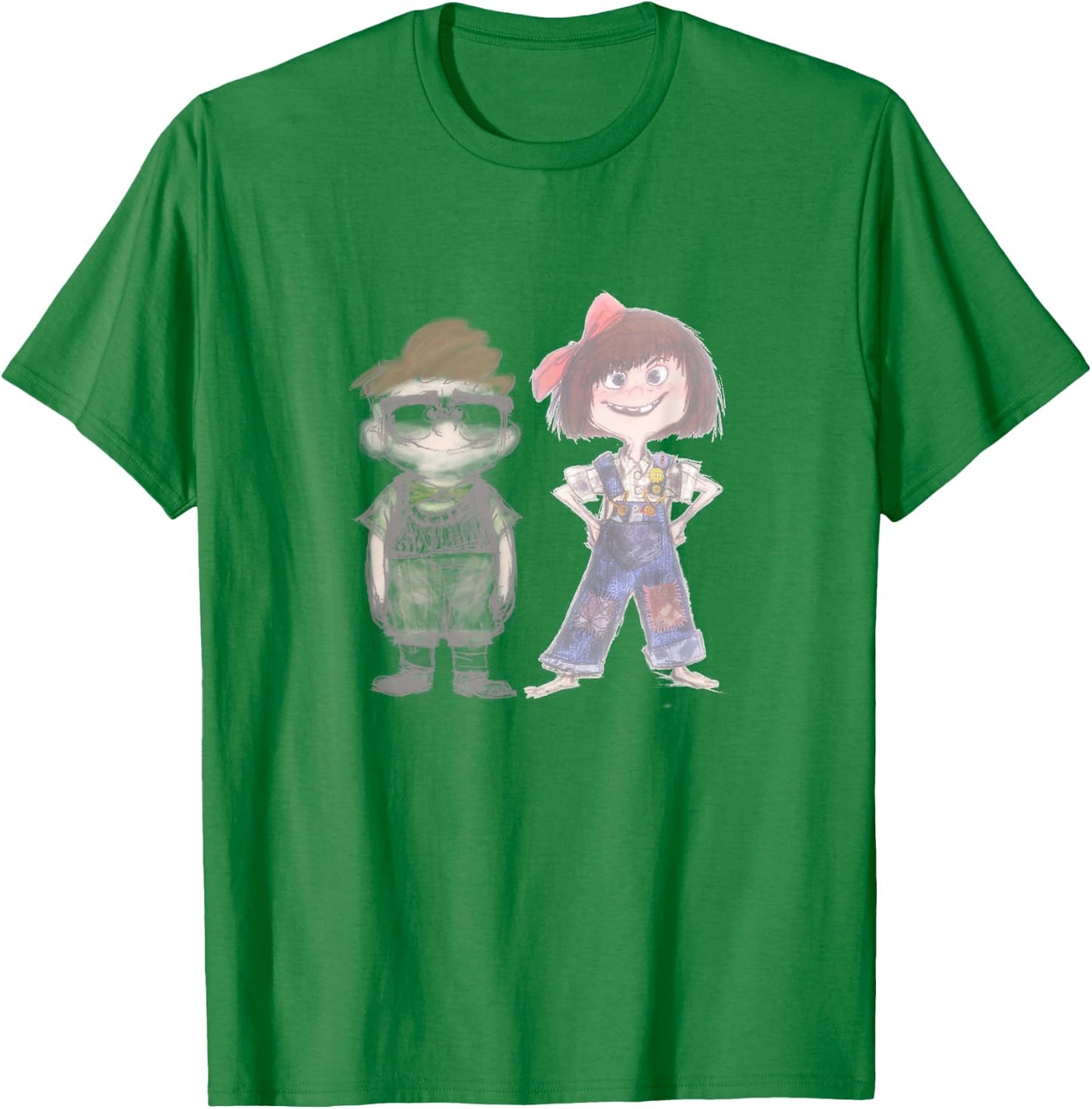 Disney Pixar Up Young Carl & Ellie Cute Vintage Sketch T-Shirt - T-Shirt | Irish Green