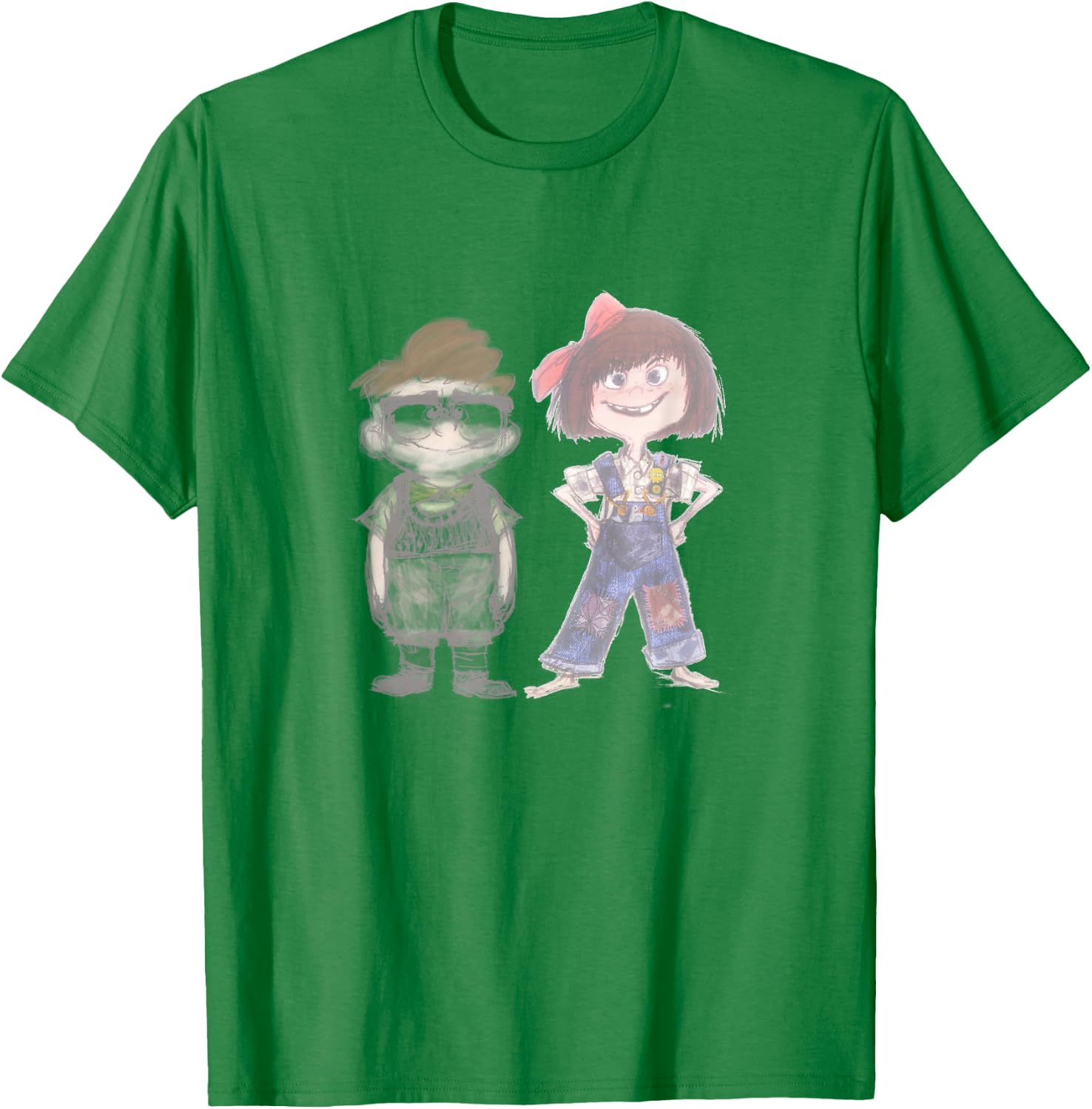 Disney Pixar Up Young Carl & Ellie Cute Vintage Sketch T-Shirt - T-Shirt | Irish Green