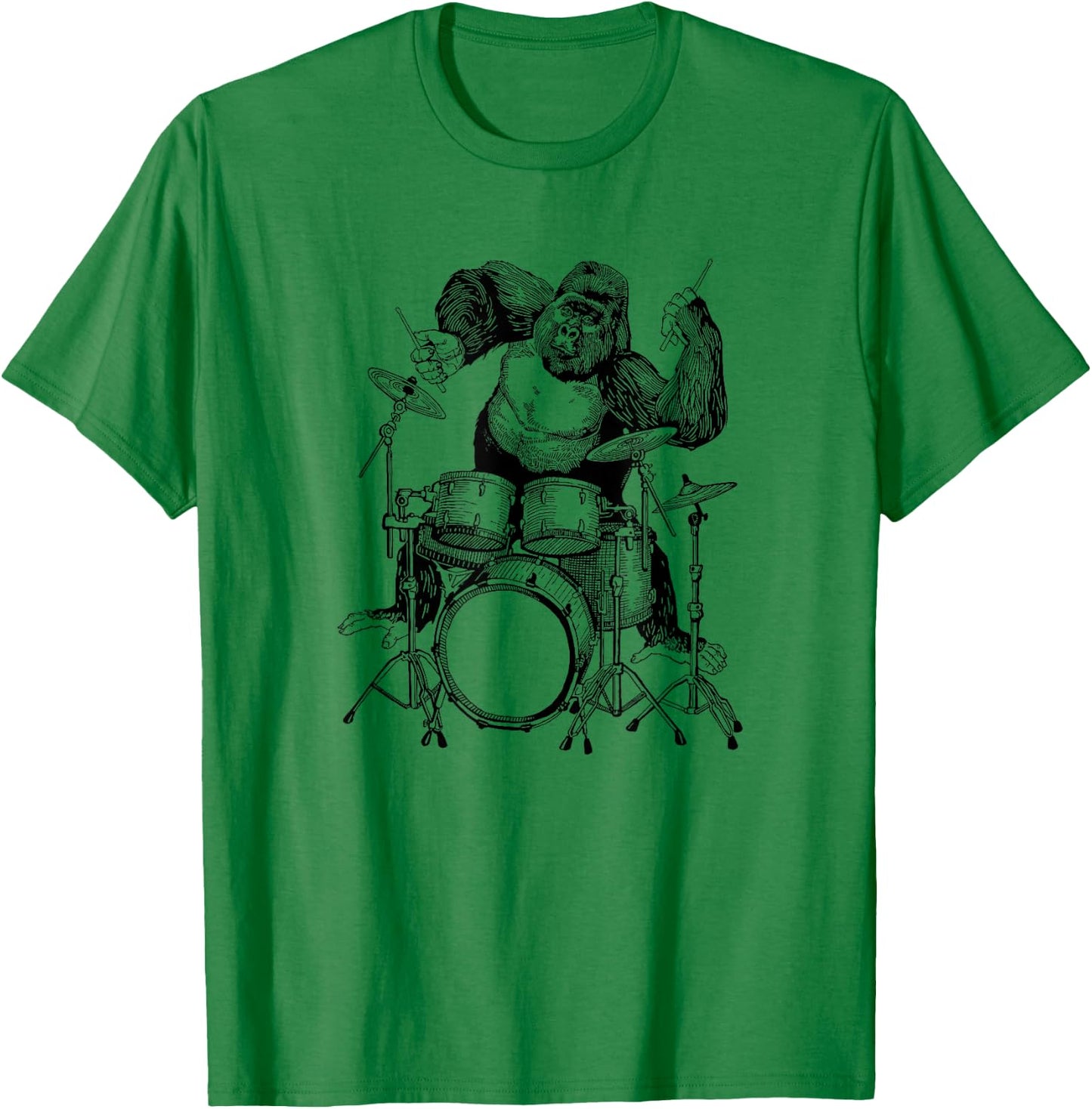 Gorilla Playing Drums Cool Monkey Funny Animal Rock Drummer T-Shirt - T-Shirt | Irish Green