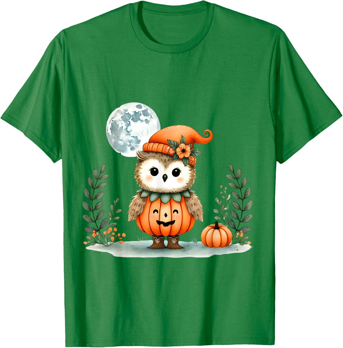 Halloween Owl With Pumpkin Costume Full Moon T-Shirt - T-Shirt | Irish Green