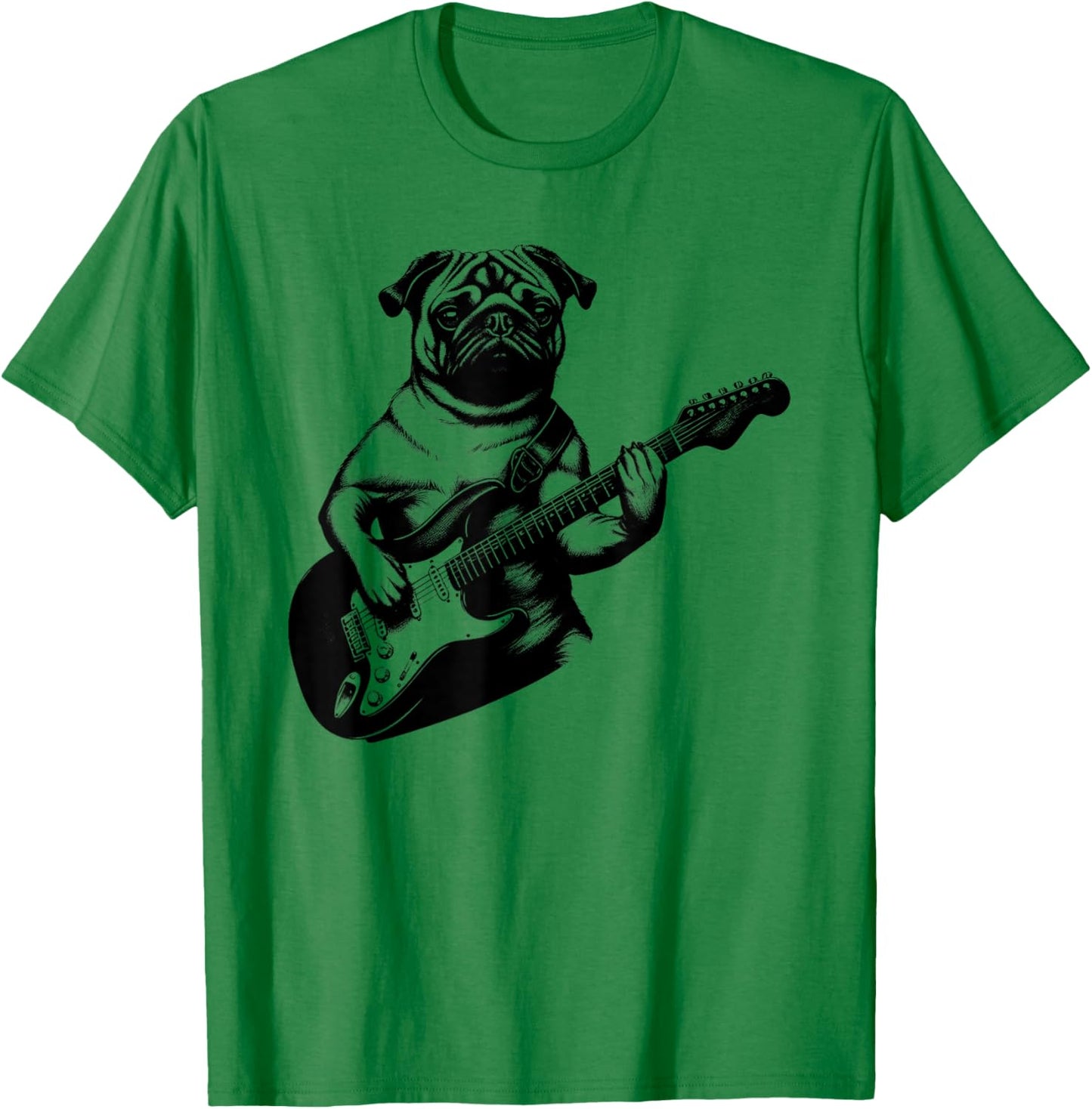 Pug Dog Playing Electric Guitar Rock Star Guitarist T-Shirt - T-Shirt | Irish Green