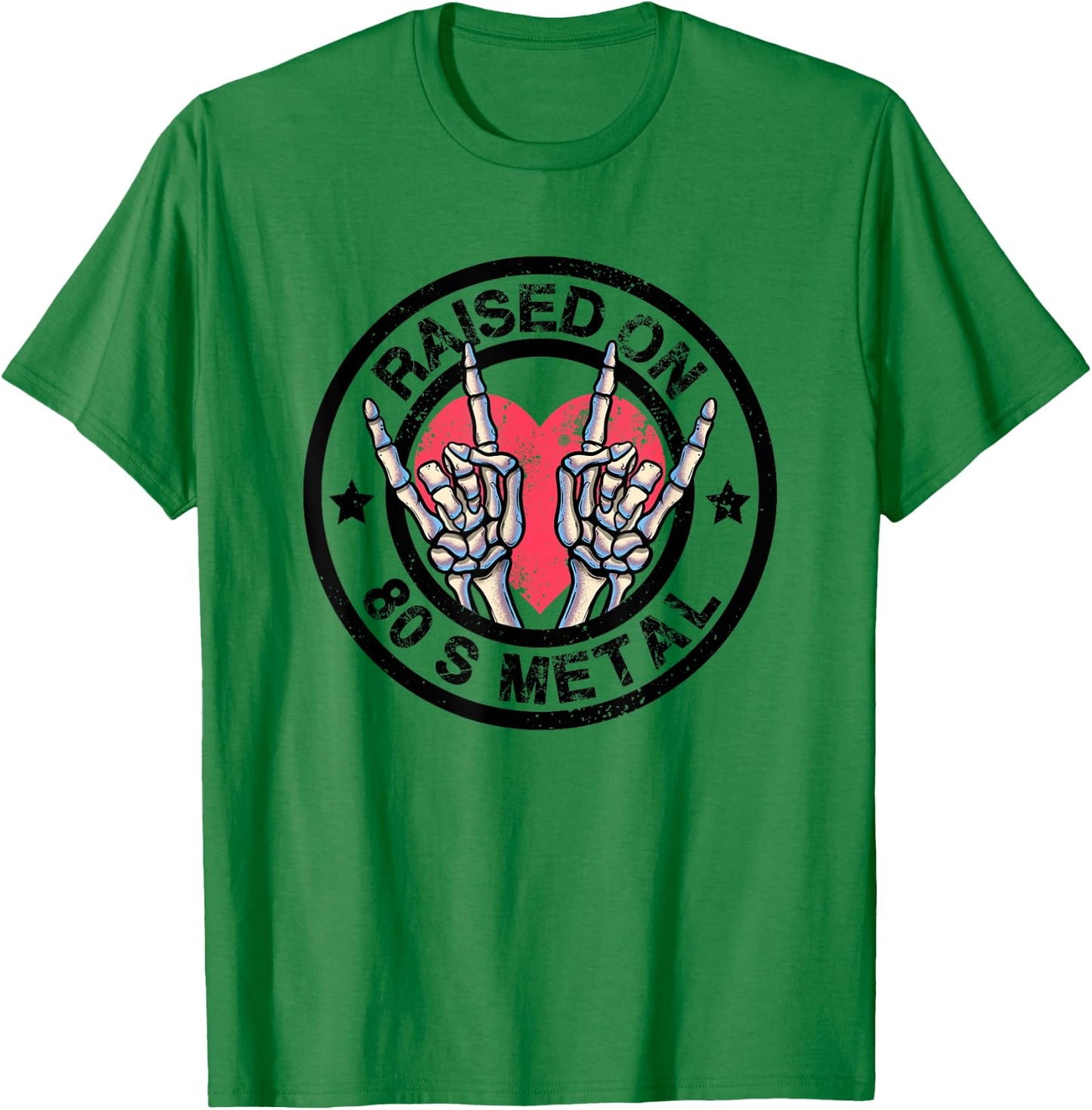 Raised on 80s Metal Skeleton Hand Rock Heavy Metal Concert T-Shirt - T-Shirt | Irish Green