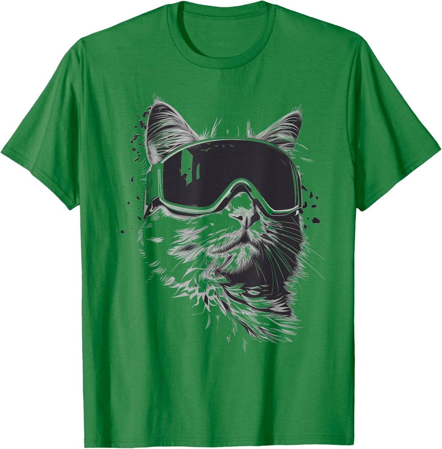 Ski Snowboard Cat Goggles Winter Sports Snowboarder Skiing T-Shirt - T-Shirt | Irish Green
