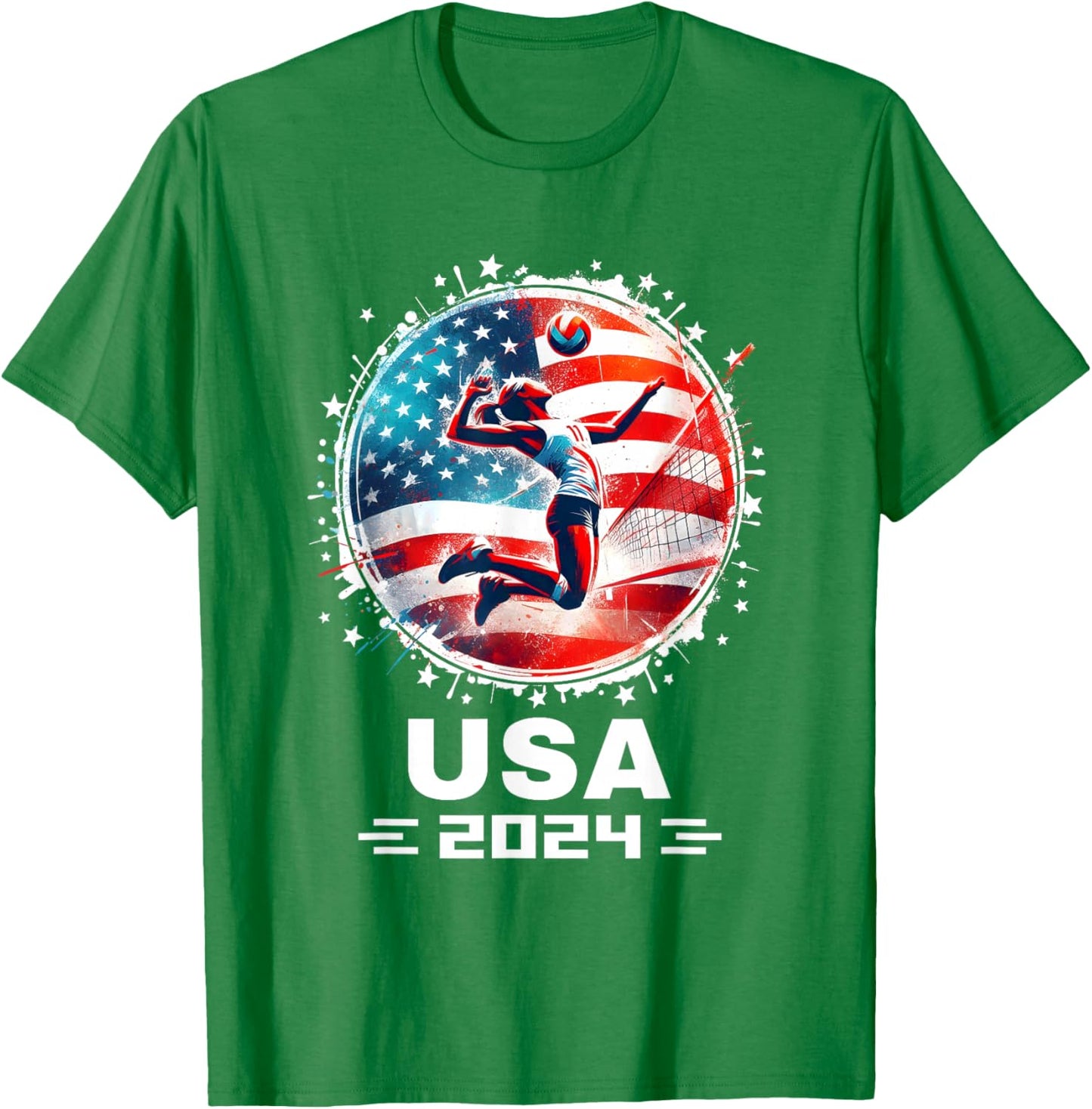 USA Team 2024 United States American Flag Women Volleyball T-Shirt - T-Shirt | Irish Green