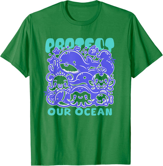 Protect Our Ocean Kawaii Whale World Oceans Day Cute T-Shirt - T-Shirt | Irish Green