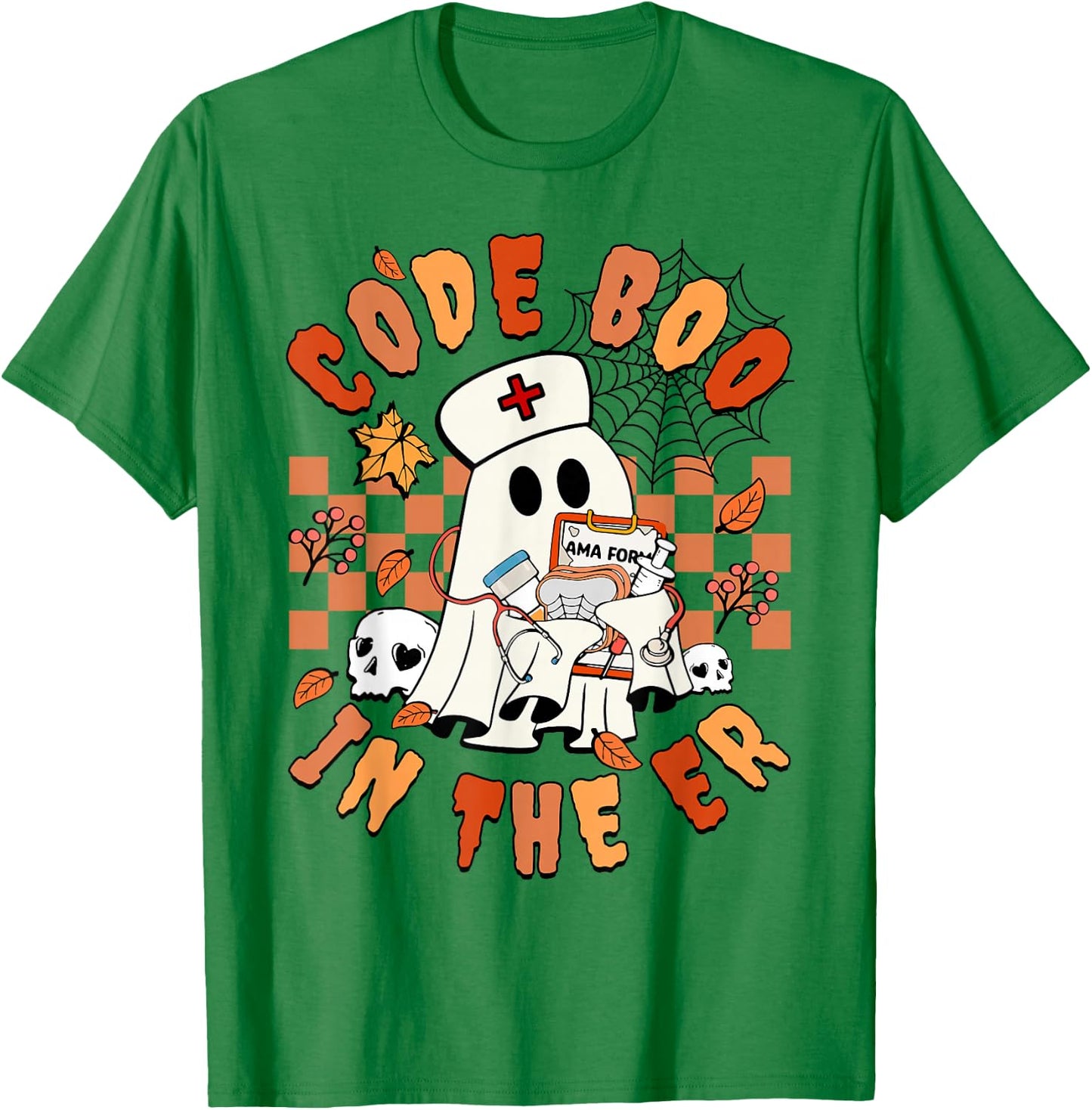 Retro Code Boo In The ER ICU Nurses Ghost Halloween Costume T-Shirt - T-Shirt | Irish Green