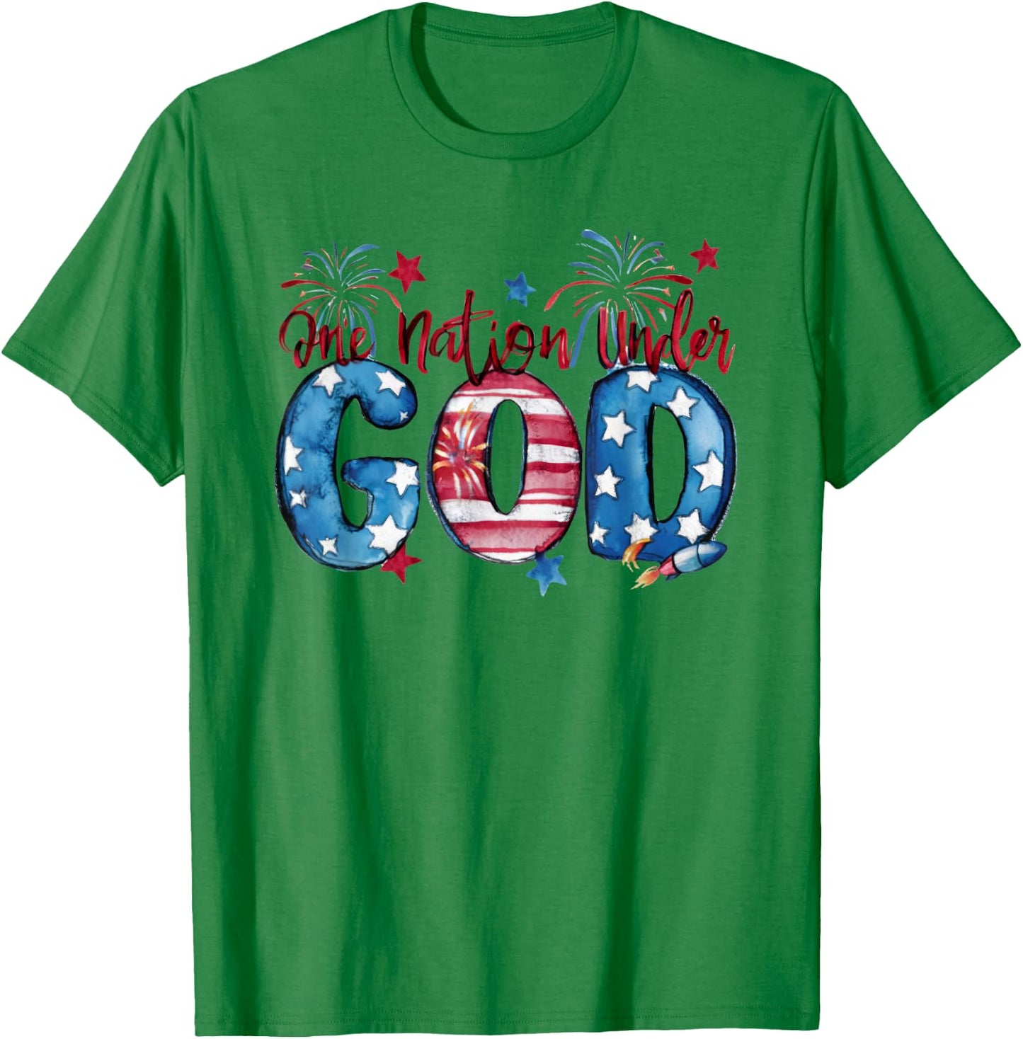One Nation Under God, American, Happy Christian Woman T-Shirt - T-Shirt | Irish Green