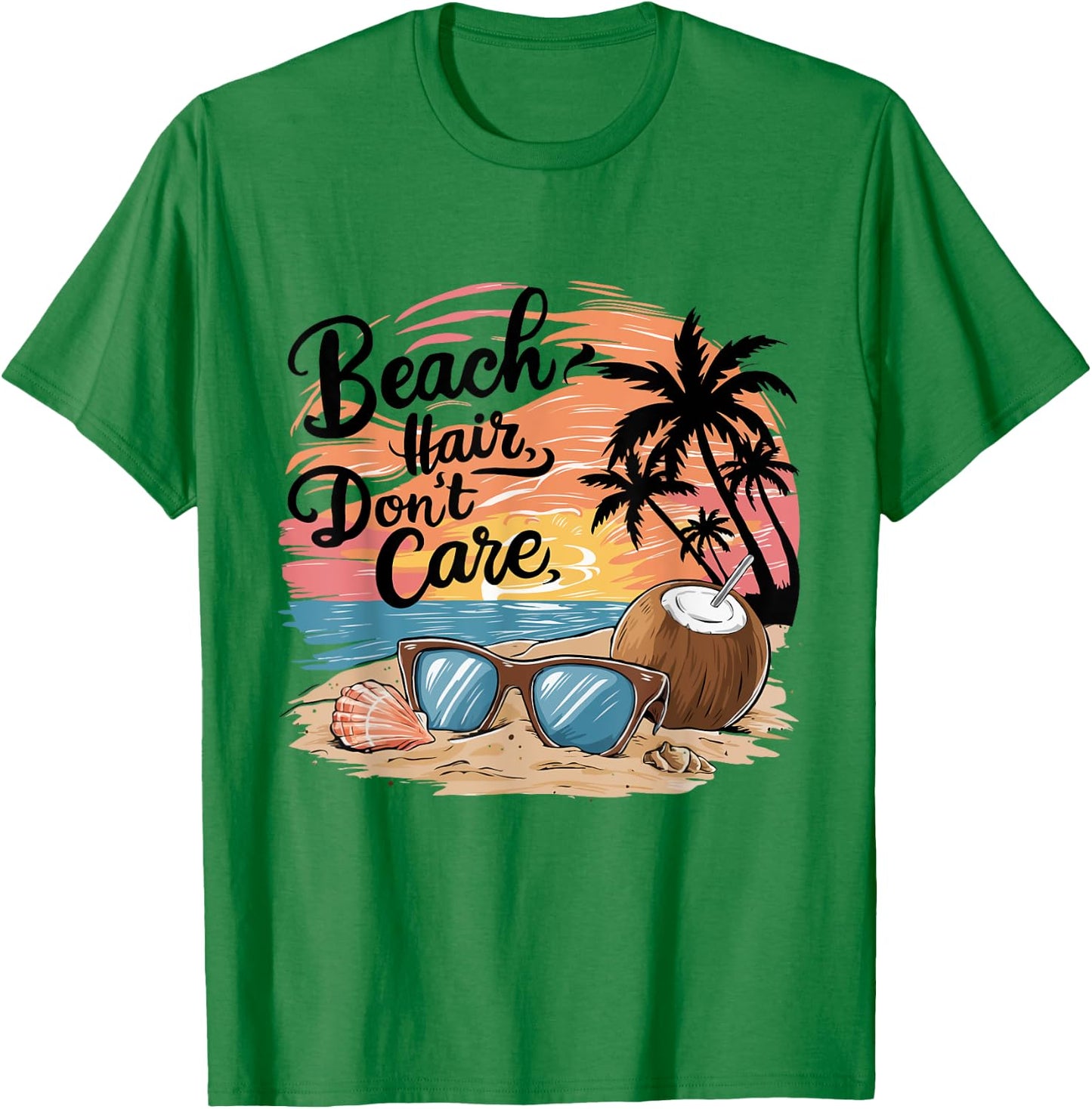 Beach Hair Don't Care Vacation Summer Vibes Coconut sunglass T-Shirt - T-Shirt | Irish Green