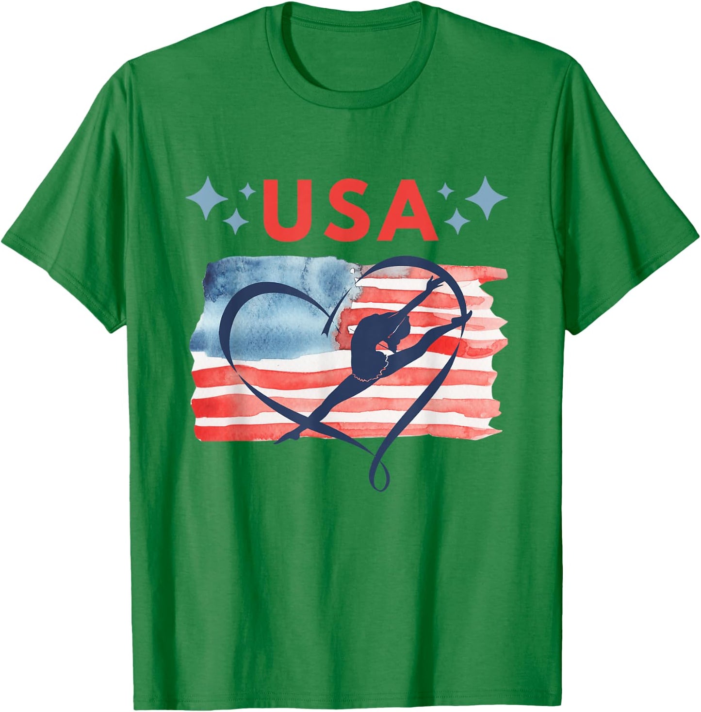 Patriotic American Flag Gymnastics Design for USA Gymnasts T-Shirt - T-Shirt | Irish Green