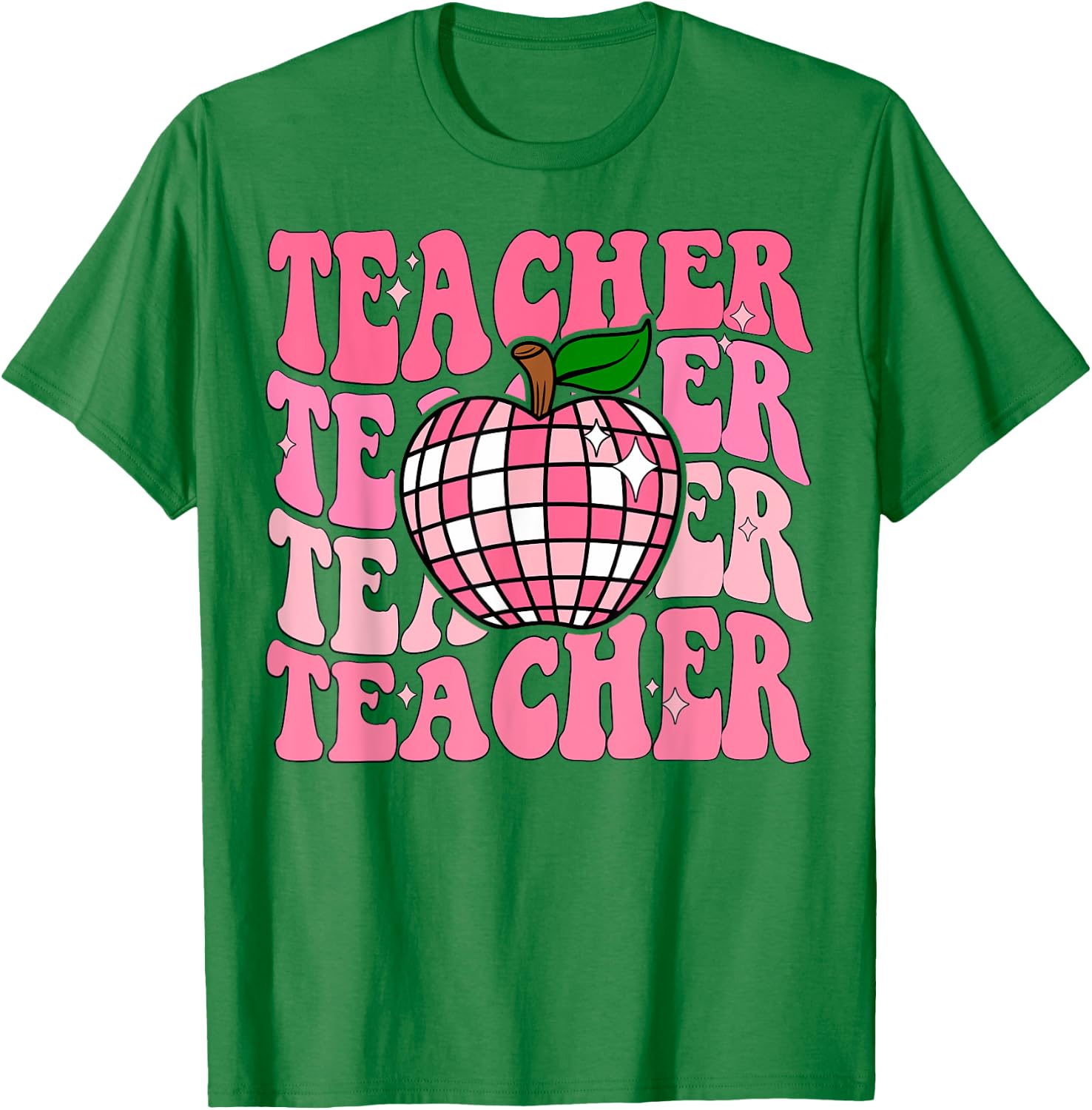 Retro Pink Disco Ball Apple Teacher Colorful Back To School Men Women Girls Kids T-Shirt - T-Shirt | Irish Green