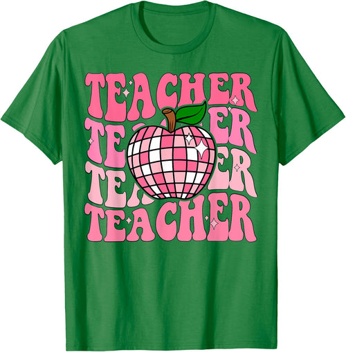 Retro Pink Disco Ball Apple Teacher Colorful Back To School Men Women Girls Kids