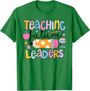 Retro Teaching Future Leaders Groovy Teacher Back To School Women Girls Kids T-Shirt - T-Shirt | Irish Green