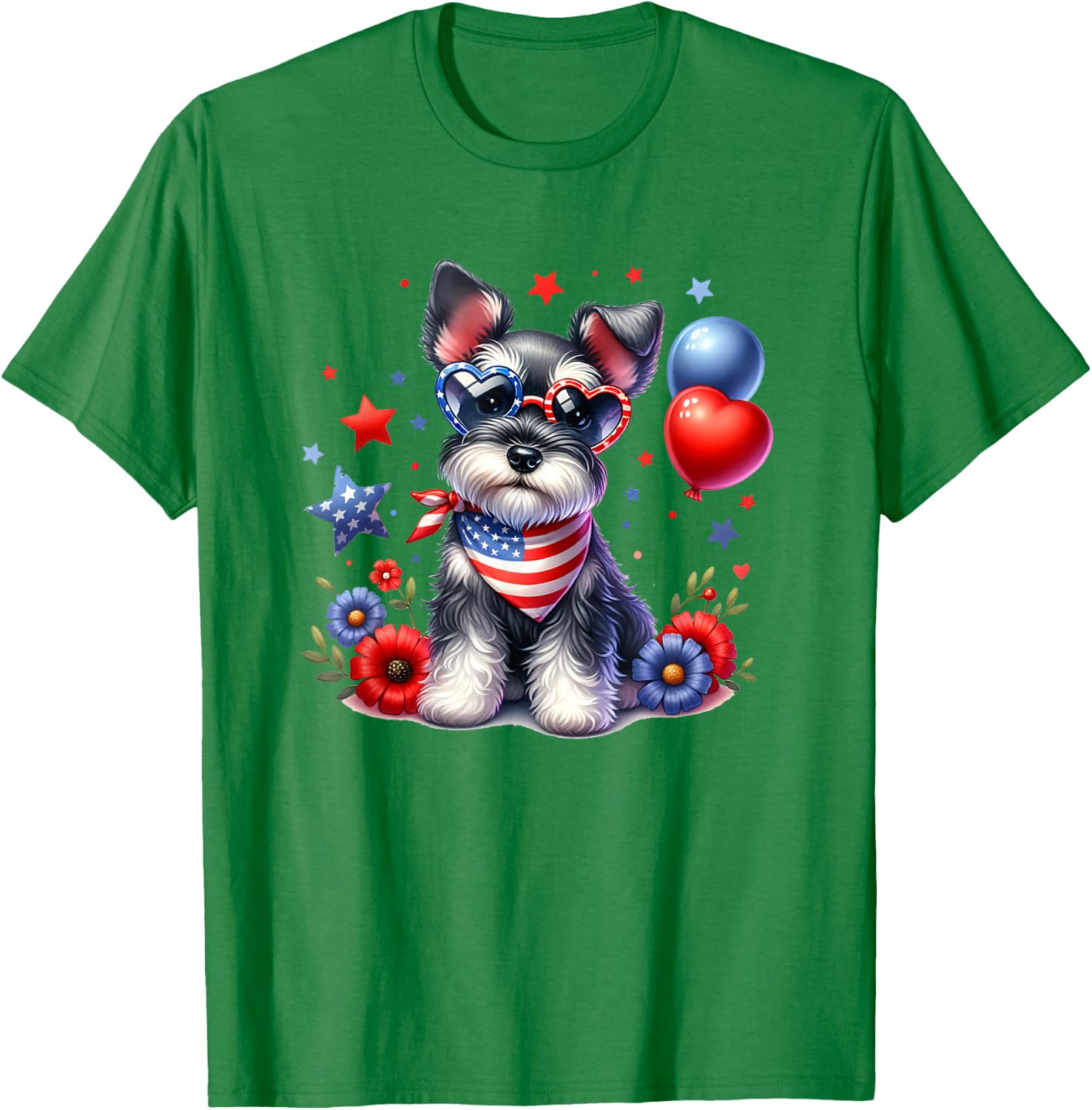 Patriotic Miniature Schnauzer American Flag 4th of July USA T-Shirt - T-Shirt | Irish Green