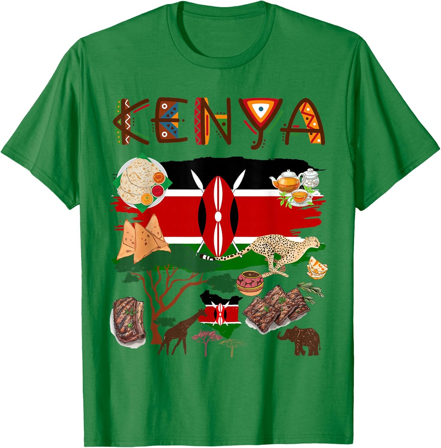 Kenya Flag Outfit Idea For Kids Kenya Food & Kenyan Flag T-Shirt - T-Shirt | Irish Green