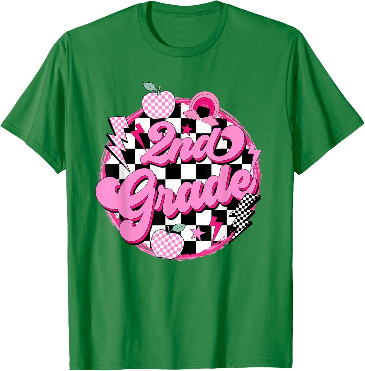 2nd Grade Teacher Women Retro Checkered First Day of School T-Shirt - T-Shirt | Irish Green