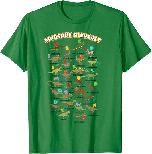 Cute Educational Types Dinosaurs Alphabet A-Z ABC Dino kids T-Shirt - T-Shirt | Irish Green