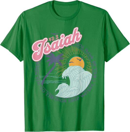 Christian Scripture Jesus Beach Isaiah Vintage Waves Retro T-Shirt - T-Shirt | Irish Green