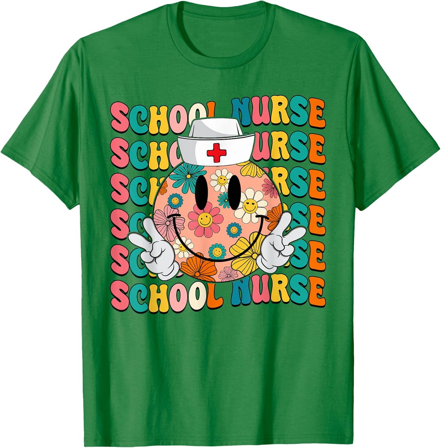 Retro Groovy School Nurse Smile Face Back To School Women T-Shirt - T-Shirt | Irish Green