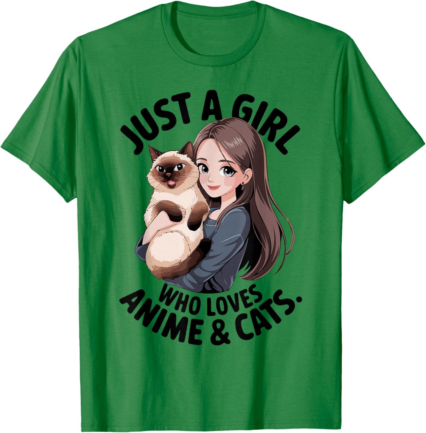 Cute Just A Girl Who Loves Anime & Siamese Cat Mama Mom Teen T-Shirt - T-Shirt | Irish Green
