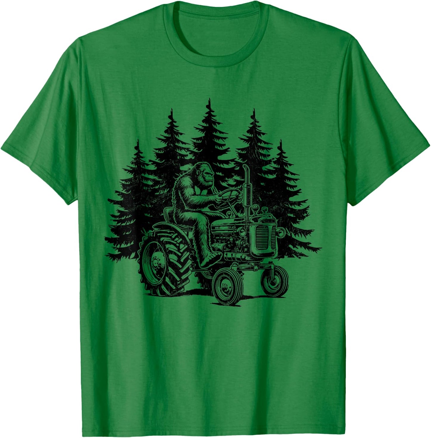 Retro Farmer Bigfoot Riding Tractor Funny Bigfoot Farming T-Shirt - T-Shirt | Irish Green