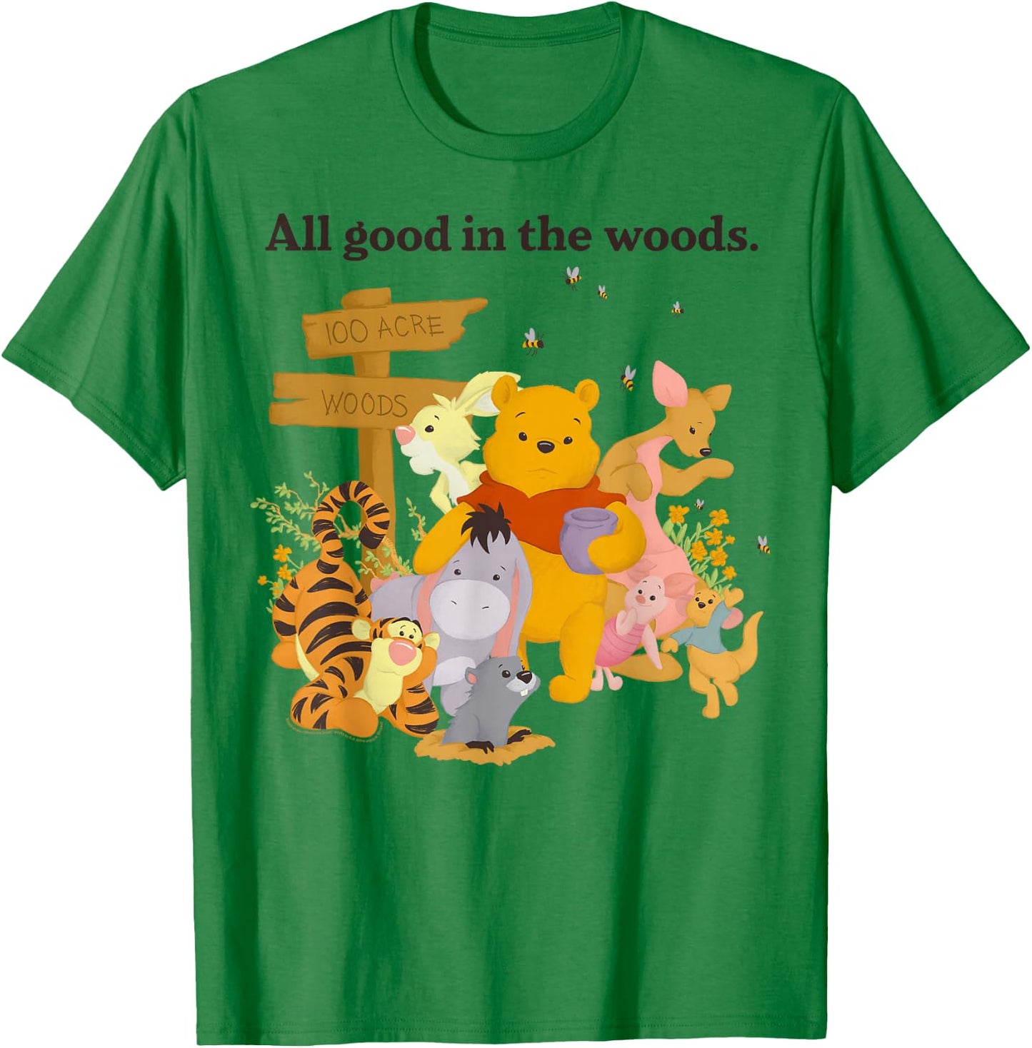 Disney Winnie The Pooh Group Shot All Good in The Woods T-Shirt - T-Shirt | Irish Green
