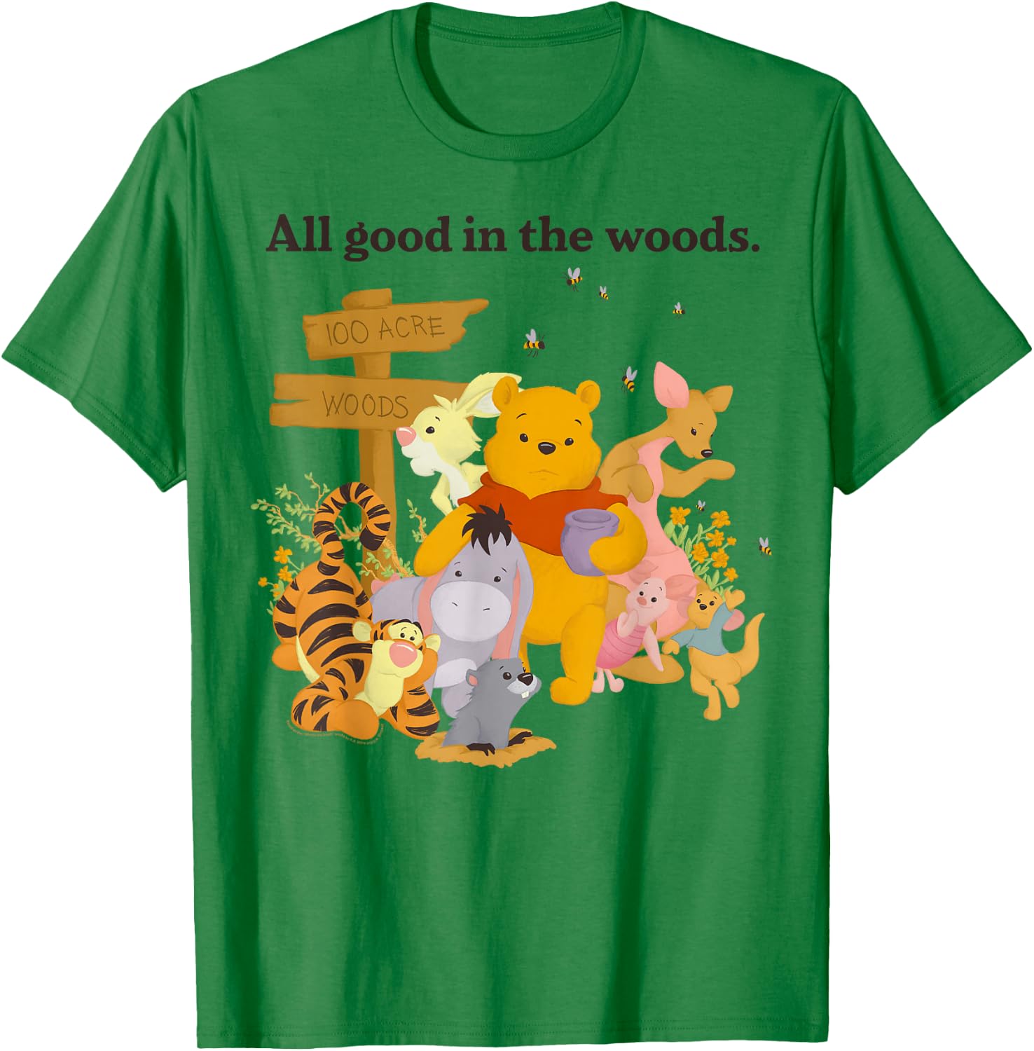 Disney Winnie The Pooh Group Shot All Good in The Woods T-Shirt - T-Shirt | Irish Green