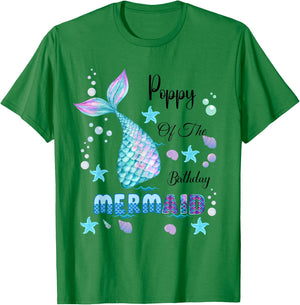 Poppy Of The Birthday Mermaid Bday Party Mermaid Kids T-Shirt - T-Shirt | Irish Green