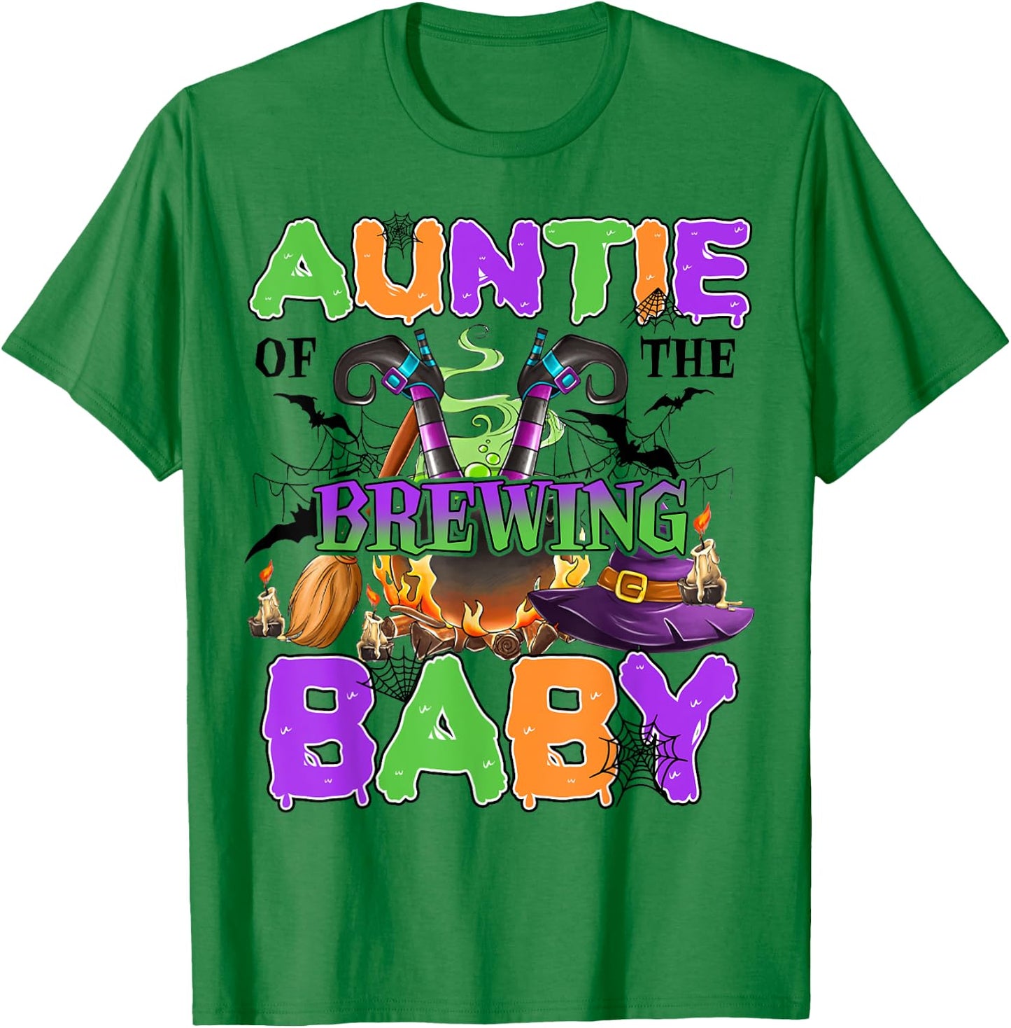 Auntie Of Brewing Baby Halloween Baby Shower Spooky T-Shirt - T-Shirt | Irish Green