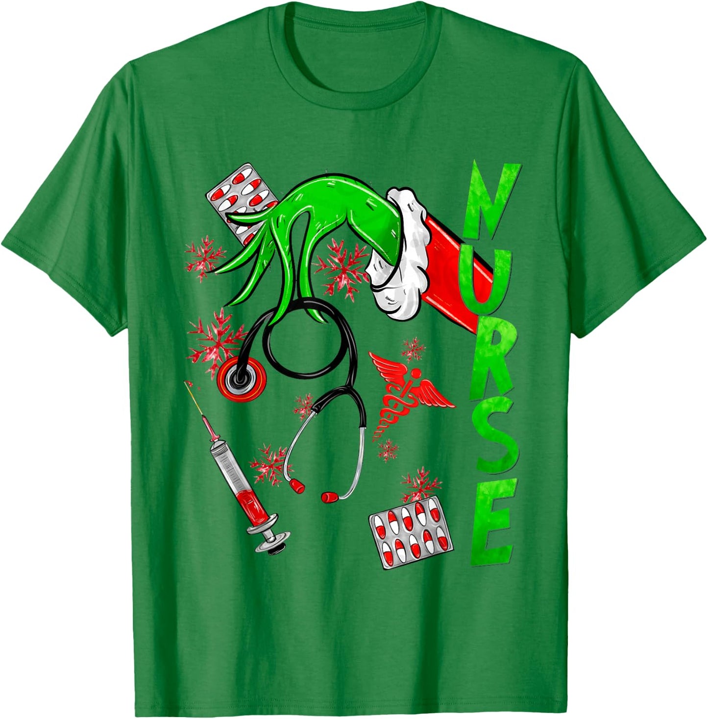 Funny Nurse Merry Christmas Stethoscope Nurses Xmas Pajamas T-Shirt - T-Shirt | Irish Green