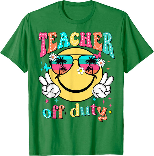 Teacher Off Duty Retro Smile Last Day Of School Summer T-Shirt - T-Shirt | Irish Green