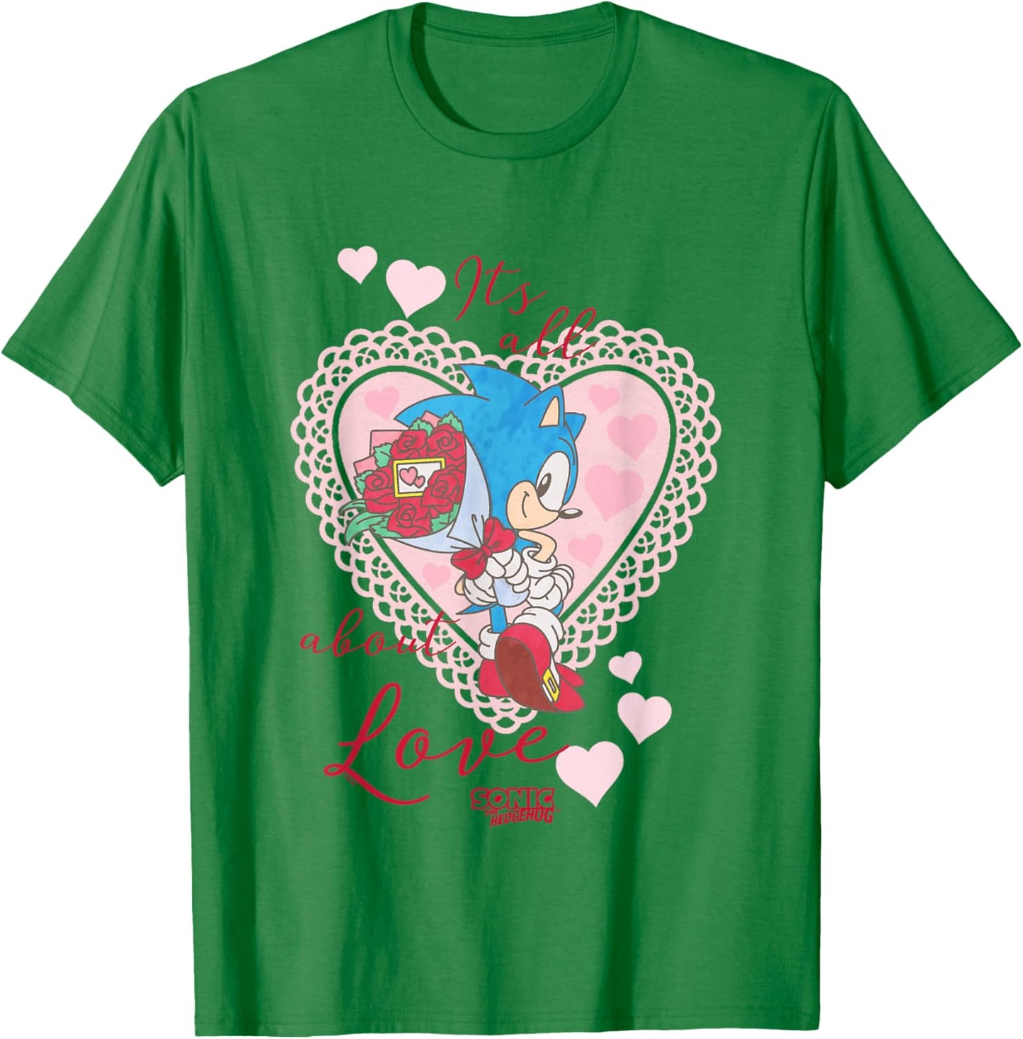 Sonic The Hedgehog Valentine's Day It's All About Love Logo T-Shirt - T-Shirt | Irish Green