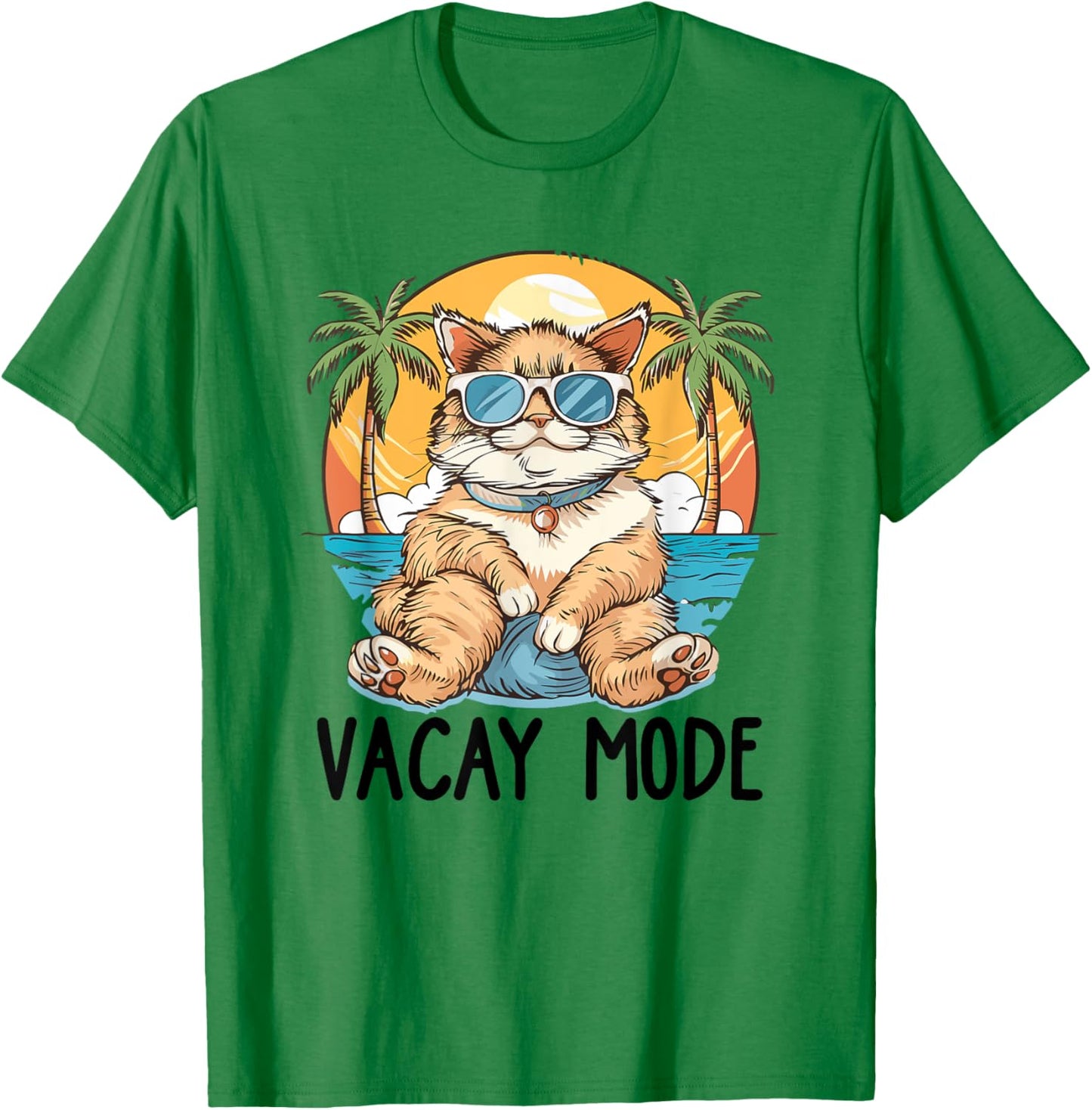 Cute Funny Cat Lover Vacay Mode On Summer Meowy Cat T-Shirt - T-Shirt | Irish Green
