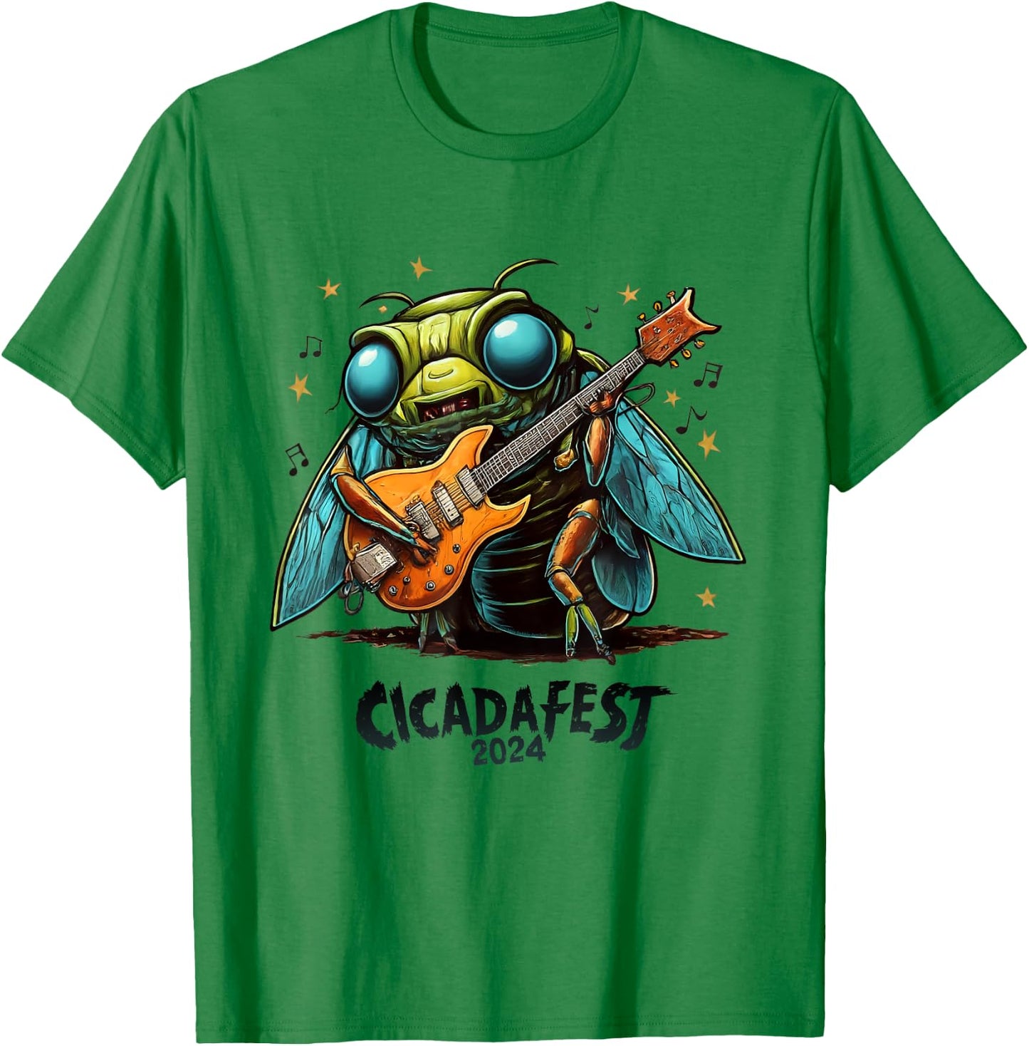 Cicada fest 2024 Guitar Playing Cicada T-Shirt - T-Shirt | Irish Green