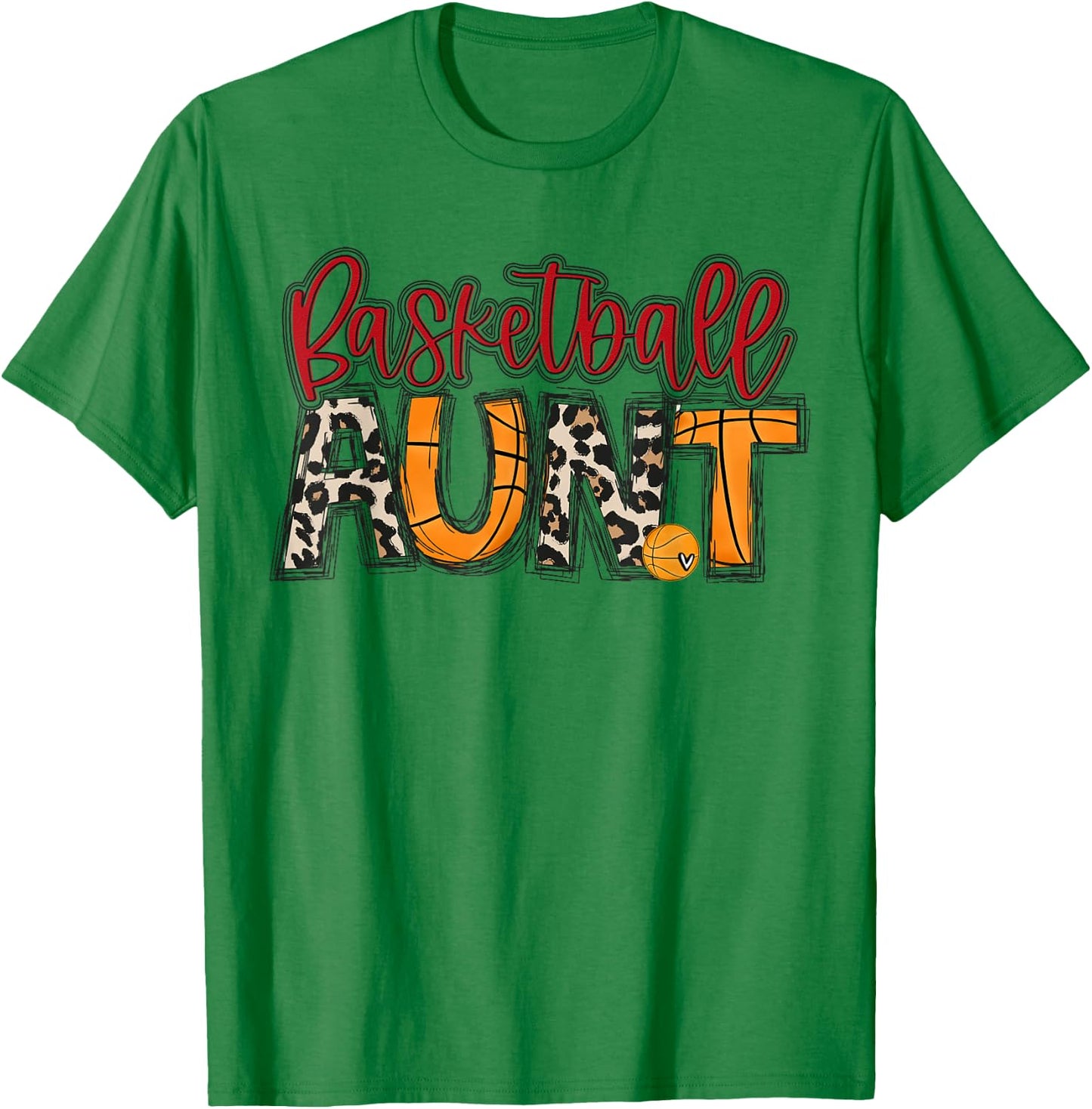 Basketball Aunt Leopard Red Auntie Family Basketball Player T-Shirt - T-Shirt | Irish Green