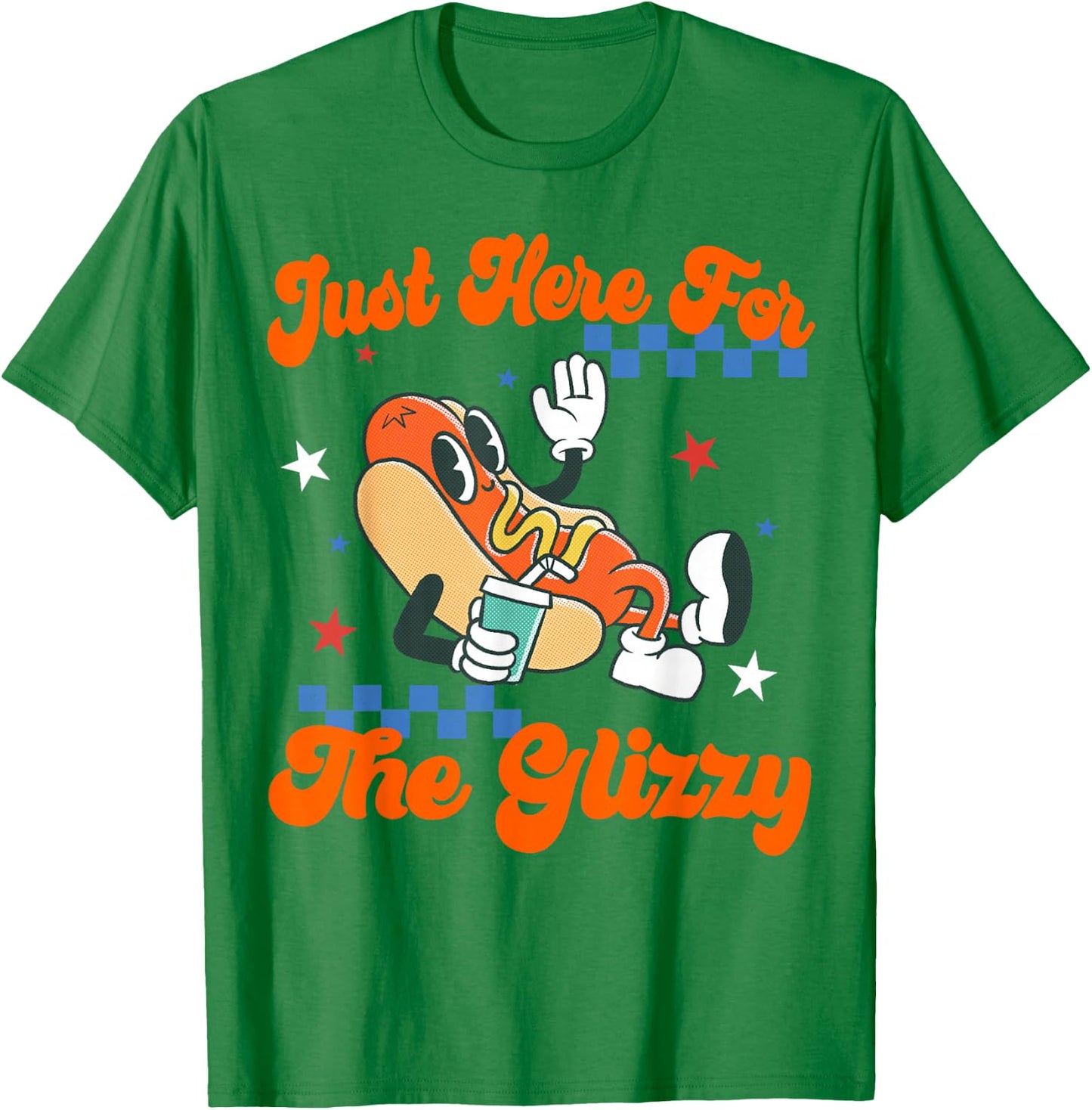 Retro Hot Dog I'm Just Here for The Glizzy Happy 4th of July T-Shirt - T-Shirt | Irish Green