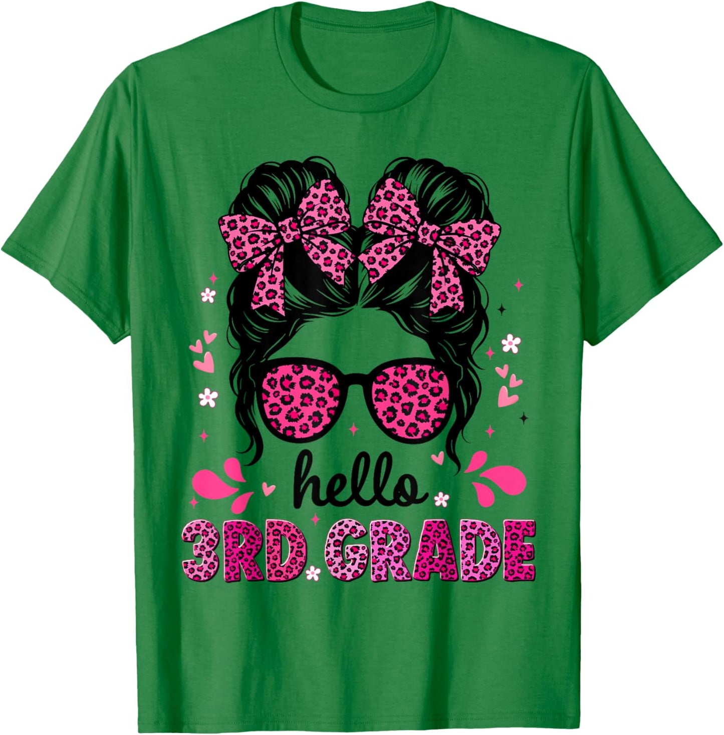 Hello 3rd Grade Messy Bun Coquette First Day of School Girls T-Shirt - T-Shirt | Irish Green