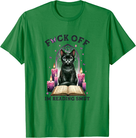 F Off I'm Reading Smut Black Cat Book Love Librarian T-Shirt - T-Shirt | Irish Green