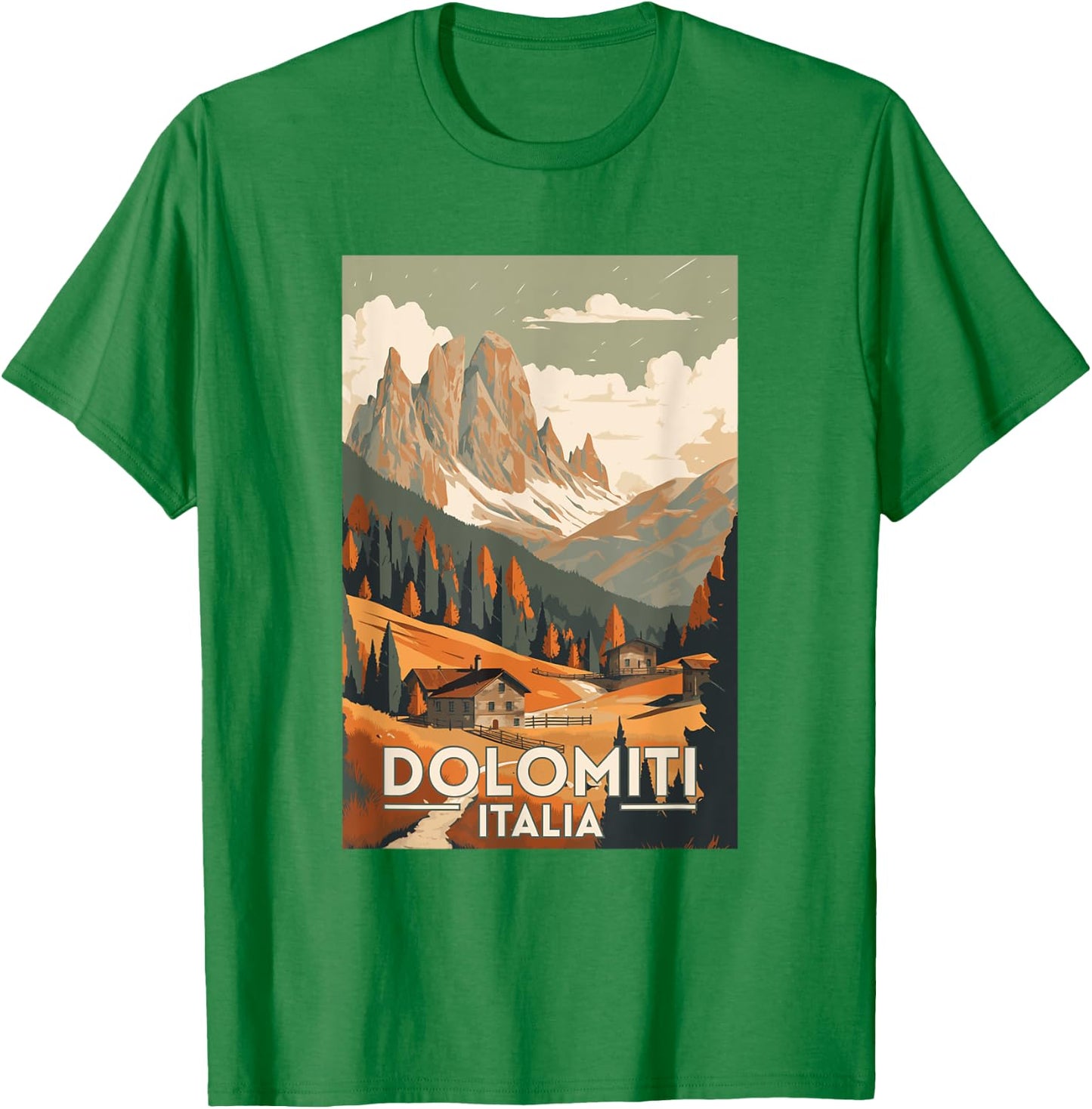 The Dolomites Italy Retro Vintage Travel T-Shirt - T-Shirt | Irish Green