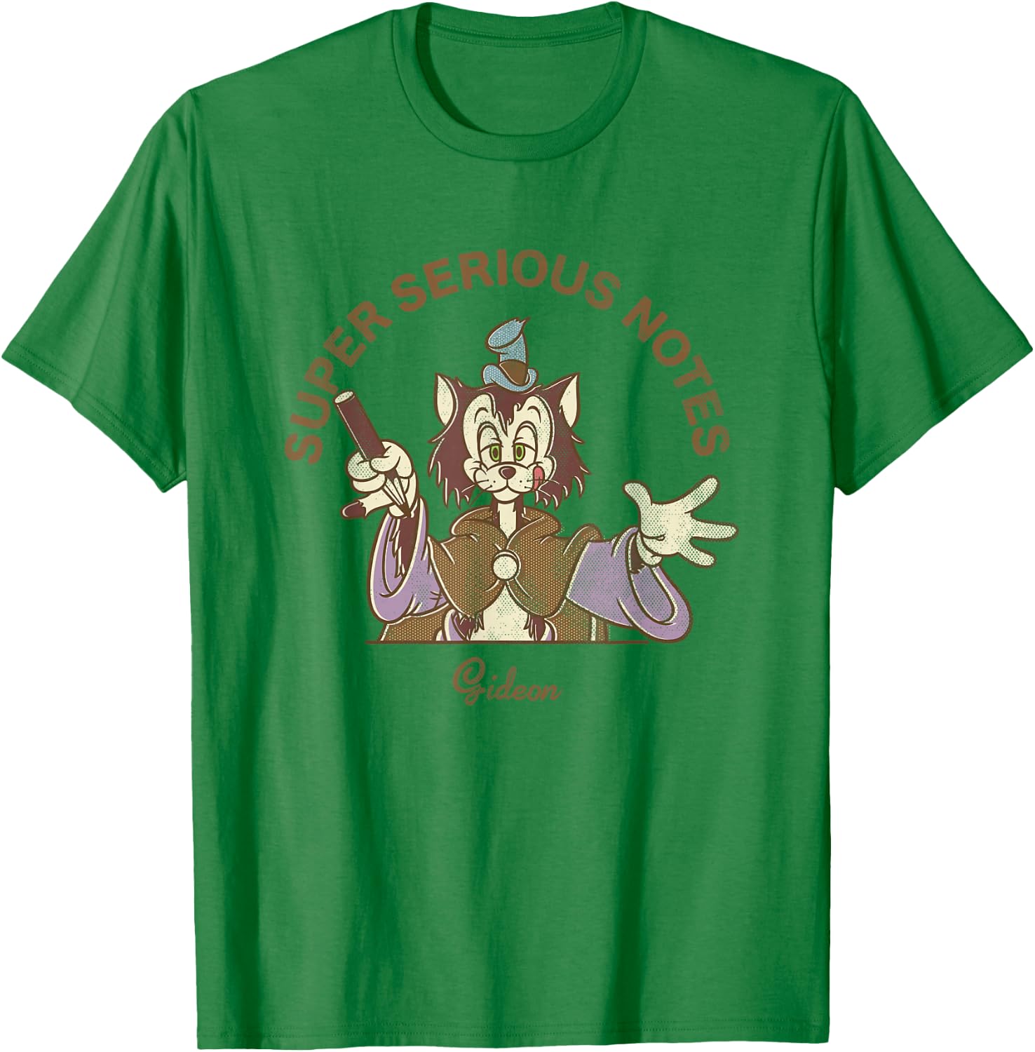 Disney Pinocchio Super Serious Notes Gideon Retro Big Logo T-Shirt - T-Shirt | Irish Green