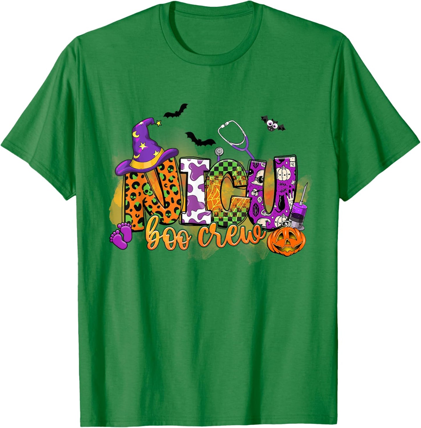 NICU Boo Crew Pumpkin Witch Hat Funny Halloween T-Shirt - T-Shirt | Irish Green