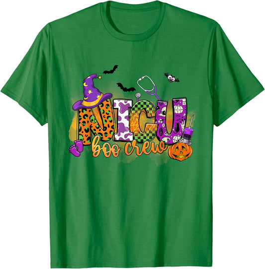NICU Boo Crew Pumpkin Witch Hat Funny Halloween T-Shirt - T-Shirt | Irish Green