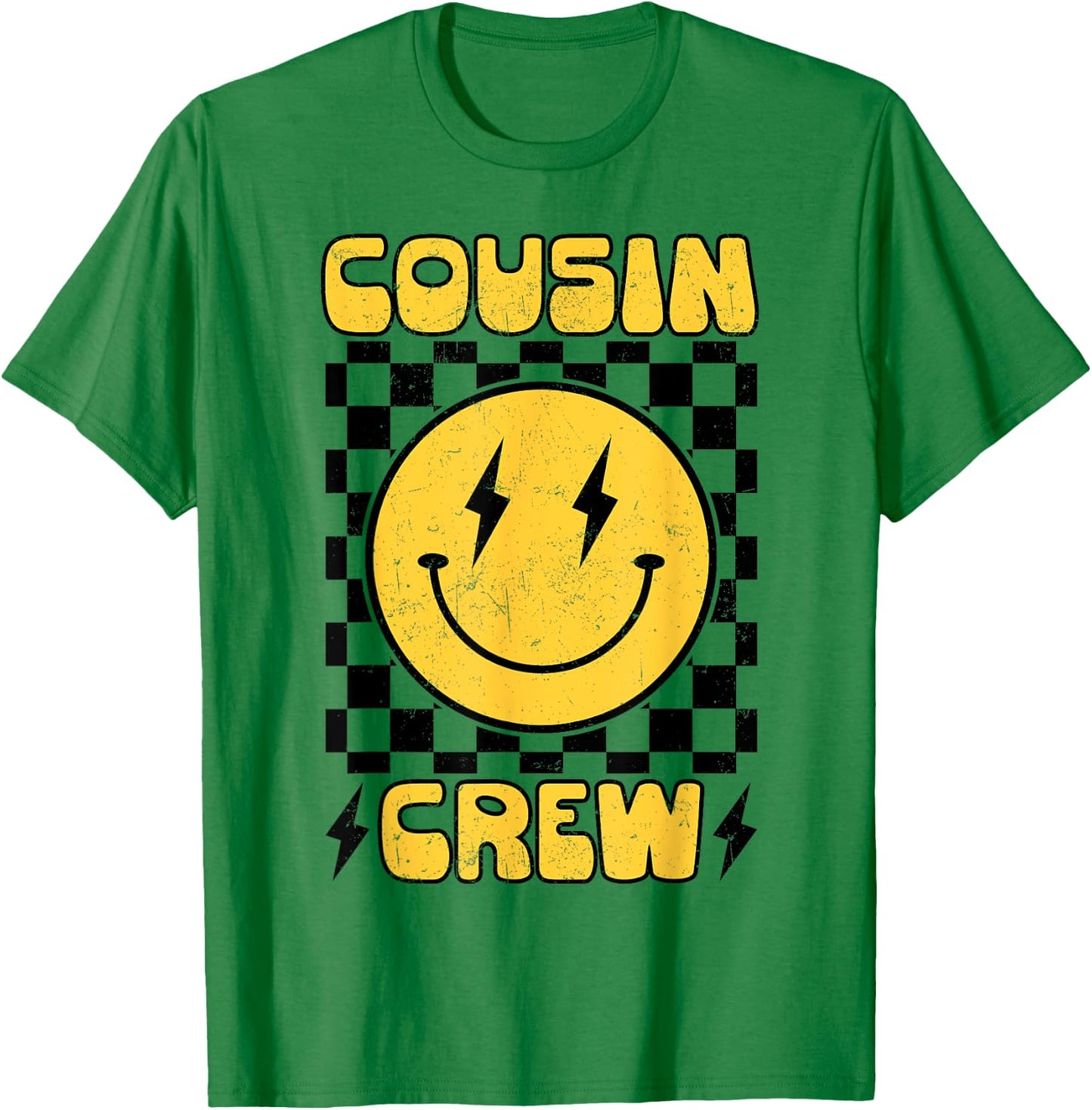 Cousin Crew Retro Smile Face Happy Face Cousin Matching T-Shirt - T-Shirt | Irish Green