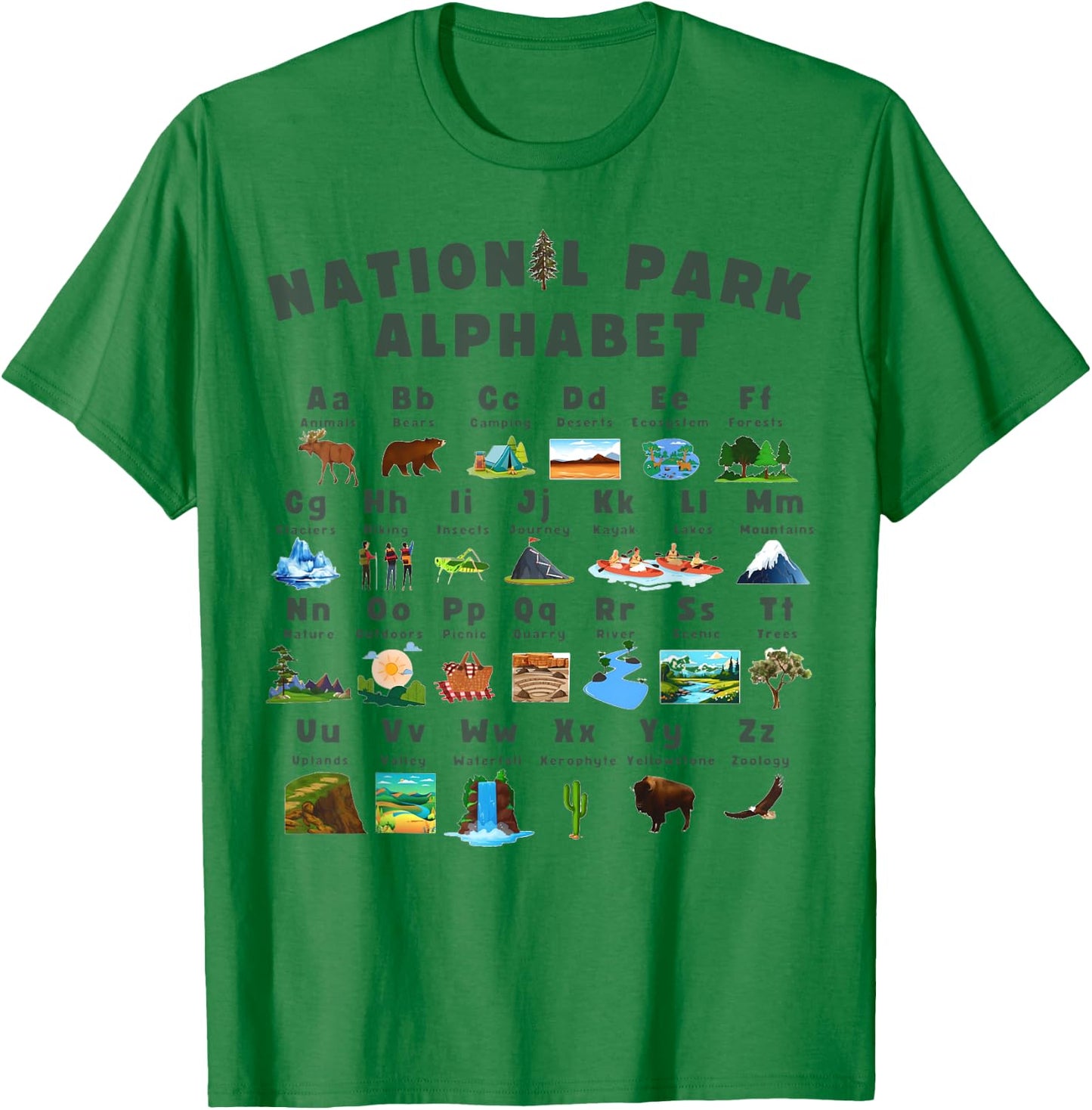 National Park Alphabet ABC Nature Learning Teach School T-Shirt - T-Shirt | Irish Green