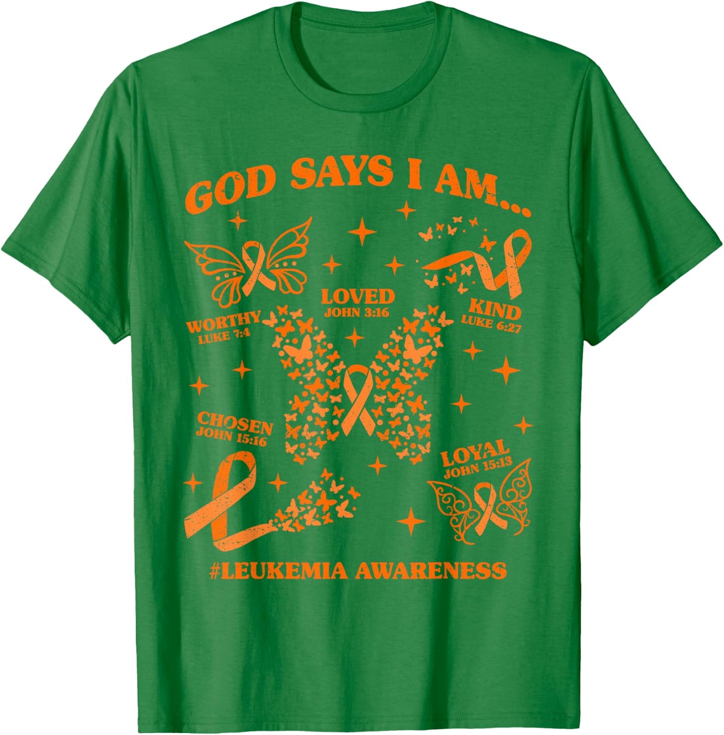 God Says I Am Leukemia Awareness Butterfly Christian T-Shirt - T-Shirt | Irish Green