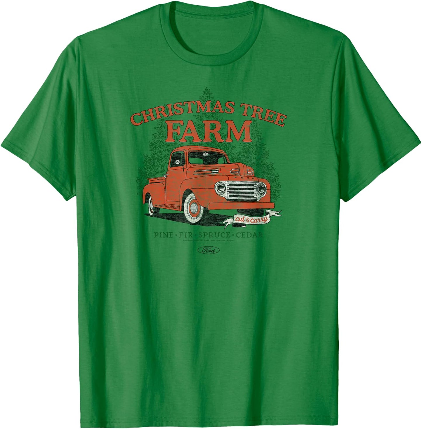 Ford - Vintage F3 1949 Red Truck Christmas Tree Farm T-Shirt - T-Shirt | Irish Green