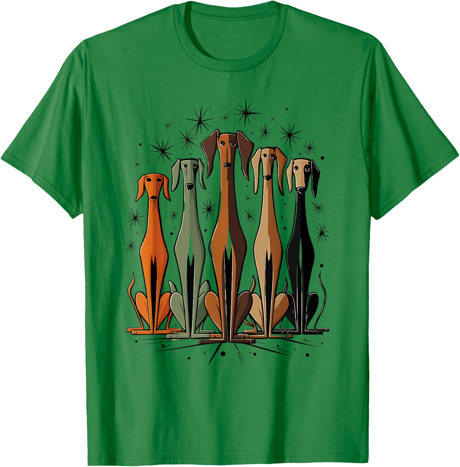 Vintage Retro Mid-Century Long Neck Dogs 50s 60s Style T-Shirt - T-Shirt | Irish Green