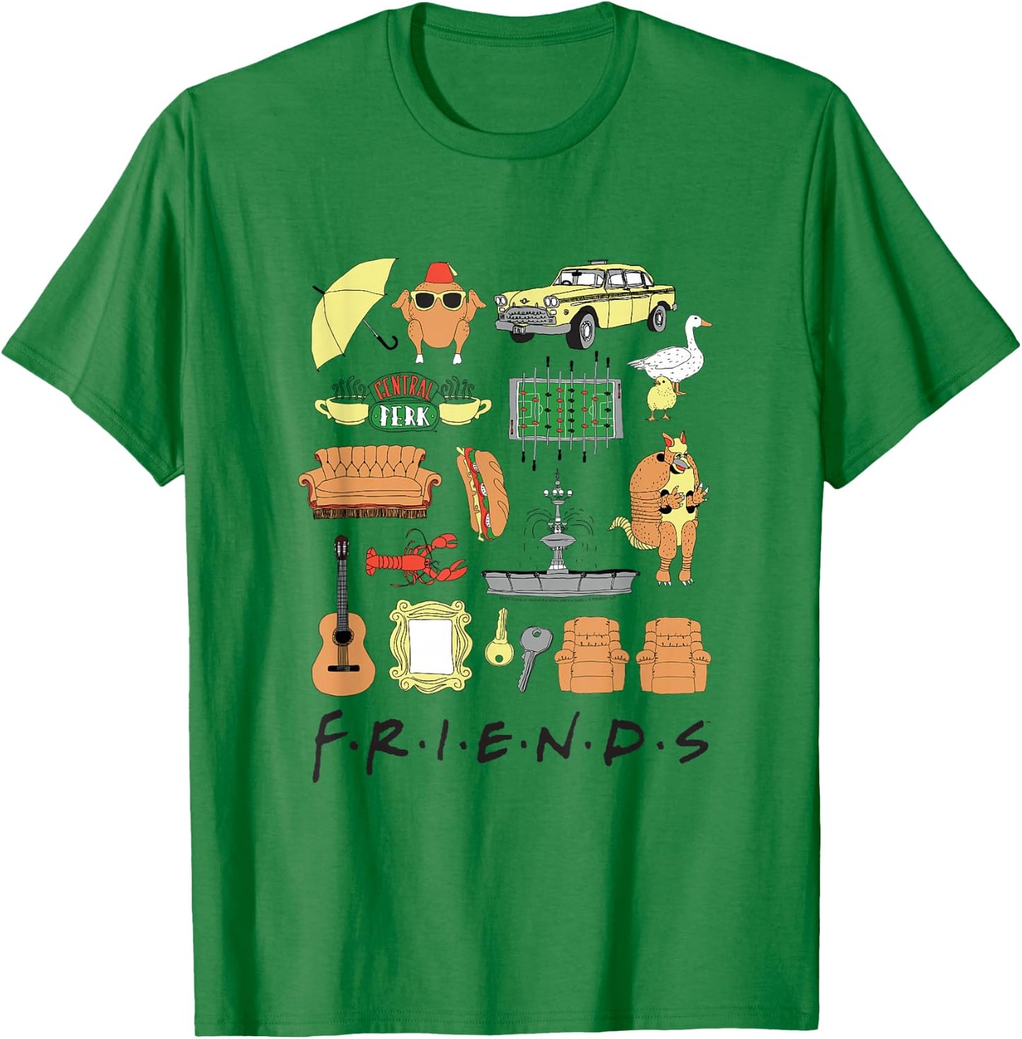 Friends Hand Drawn Icon Collage TV Show T-Shirt - T-Shirt | Irish Green