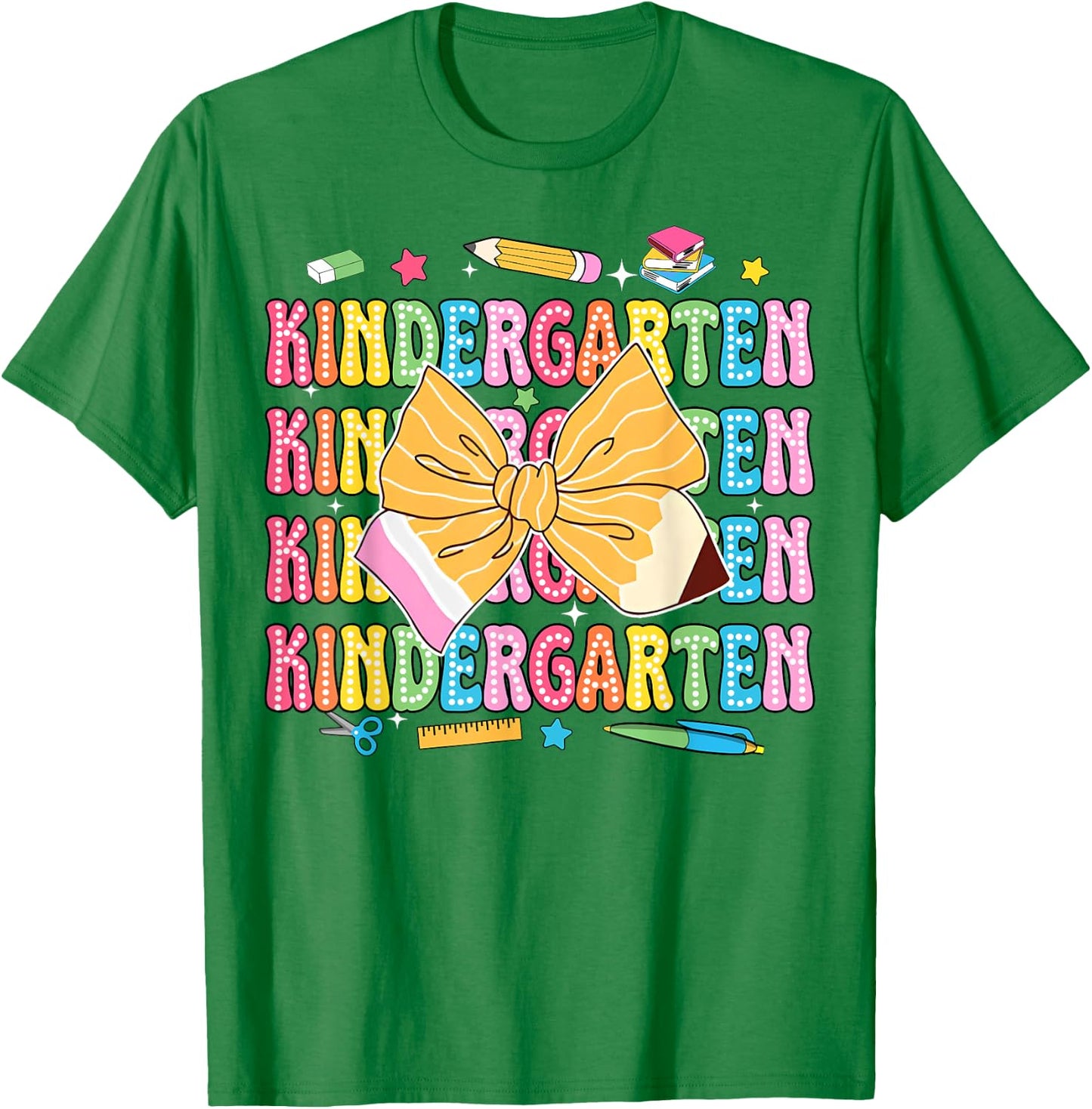 Kindergarten Teacher Pencil Coquette Bow Back To School Women Girls Kids T-Shirt - T-Shirt | Irish Green