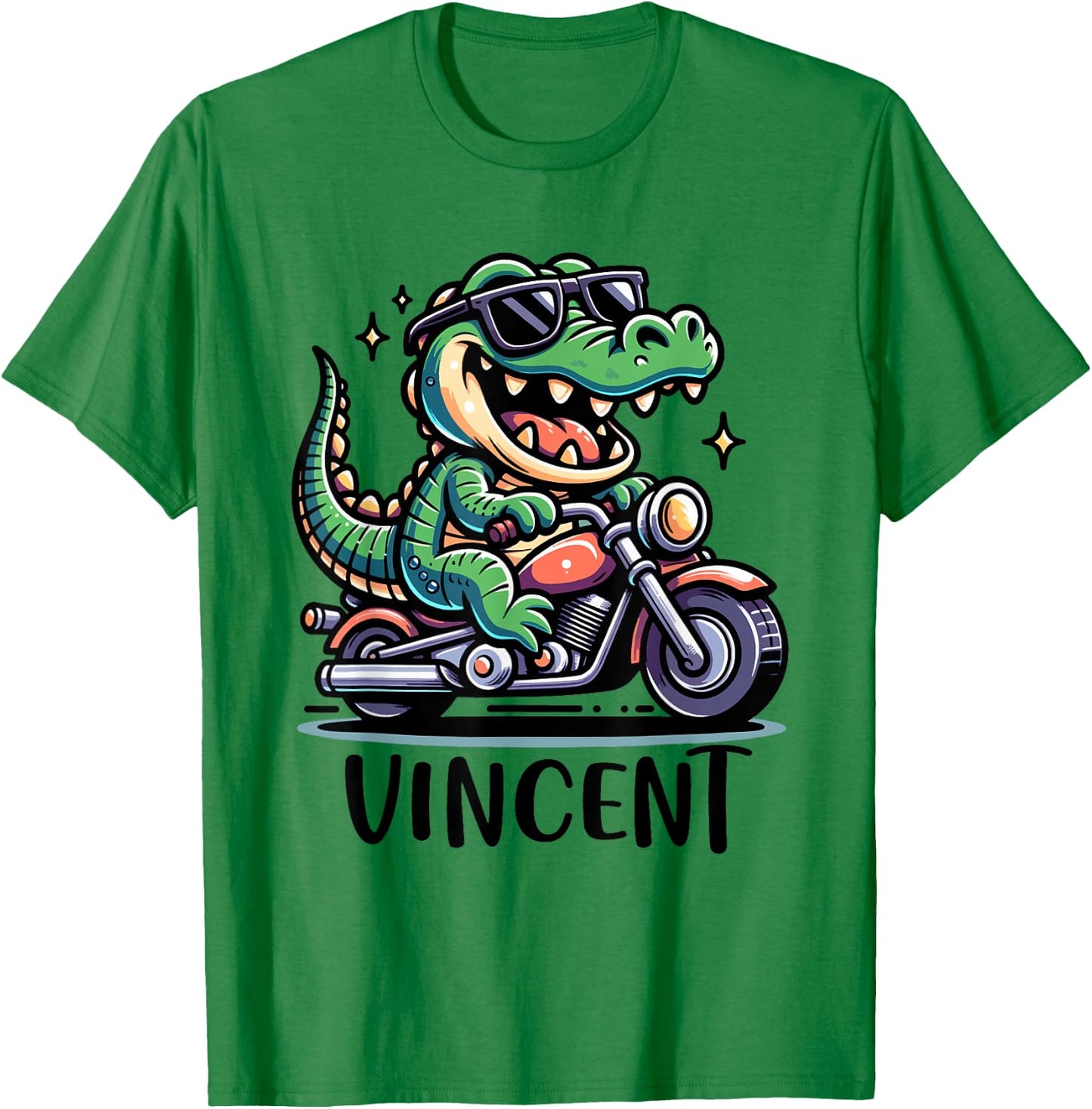 Vincent Alligator Motorcycle Design for Boys Name Vincent T-Shirt - T-Shirt | Irish Green